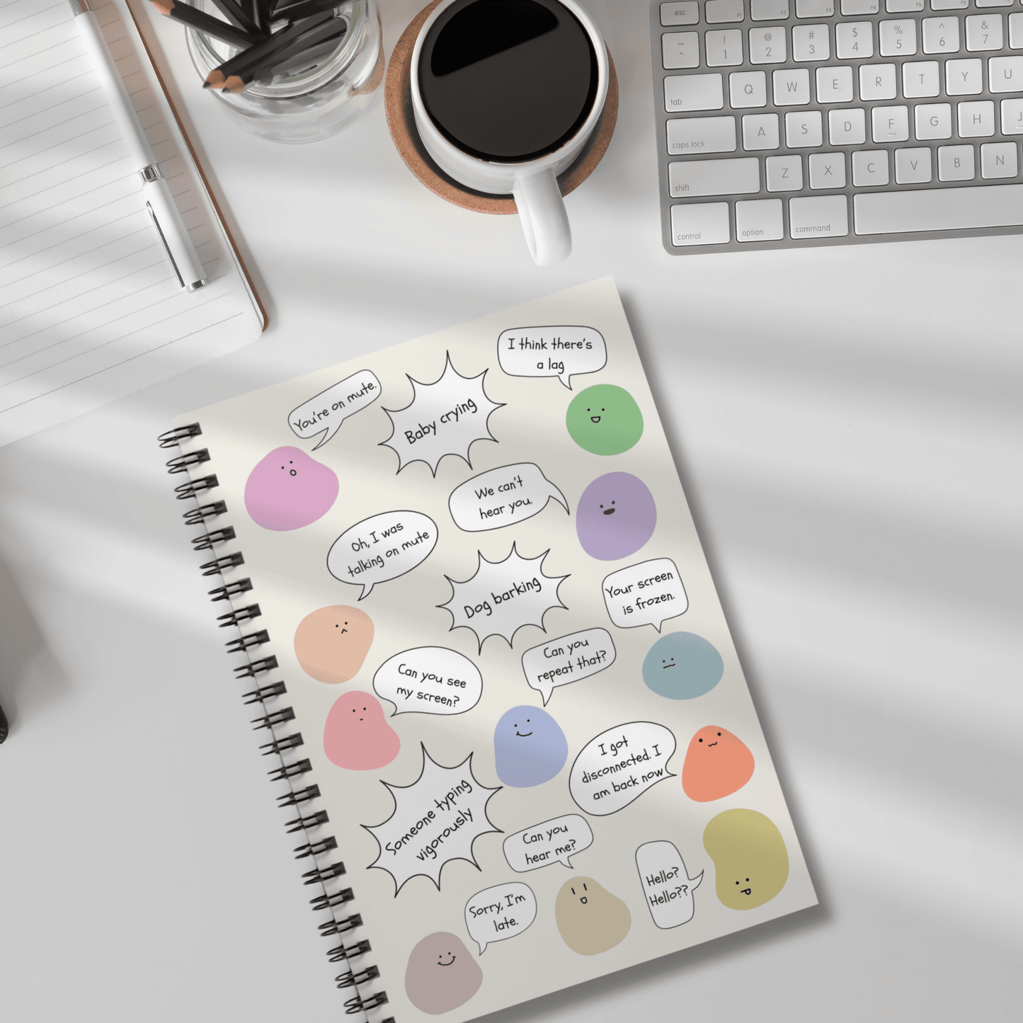 Spiral Notebook for Everyday Use, Work from Home, Conference Call Bingo, Funny Gift for Coworker, Journaling, Home Office, Cute Blob Design