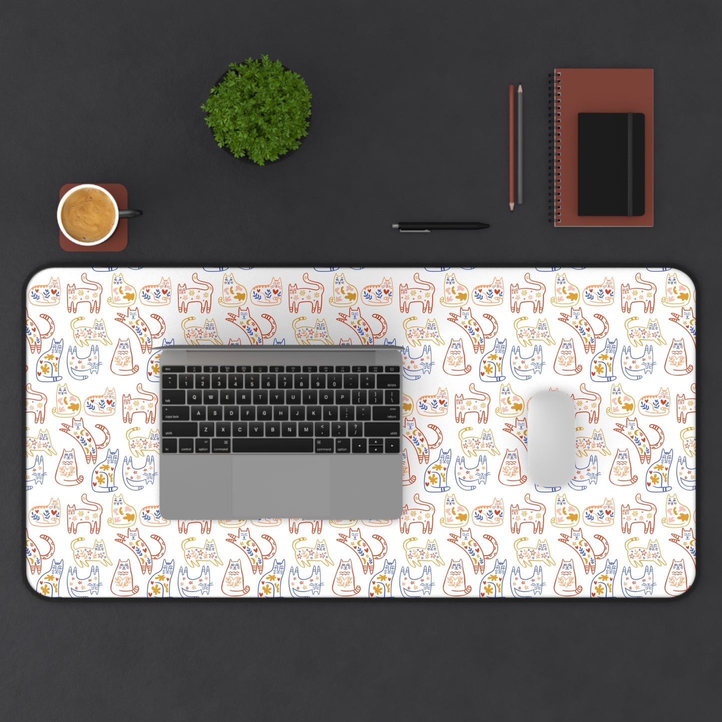 Desk Mat Scandinavian Folk Art Inspired Design, Home Office Decor, Nordic Art, Hygge, Work from Home Essentials, Scandi Cat Design