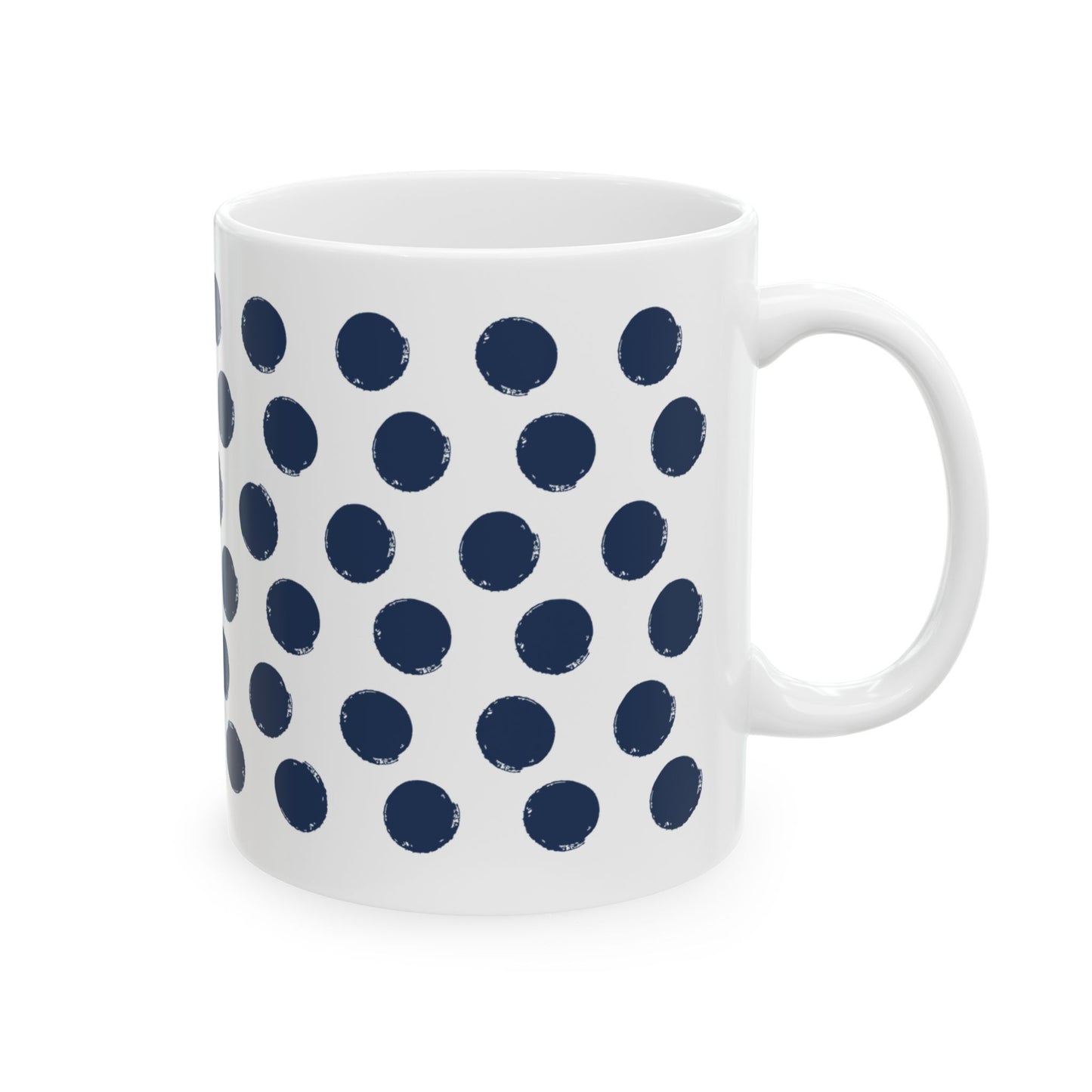 Navy Polka Dot Ceramic Coffee Mug, Distressed Brush Dots Indigo Tea Cup for Home, Office, Cute Coffee Cup, Tea Lover's Mug, Unisex gift
