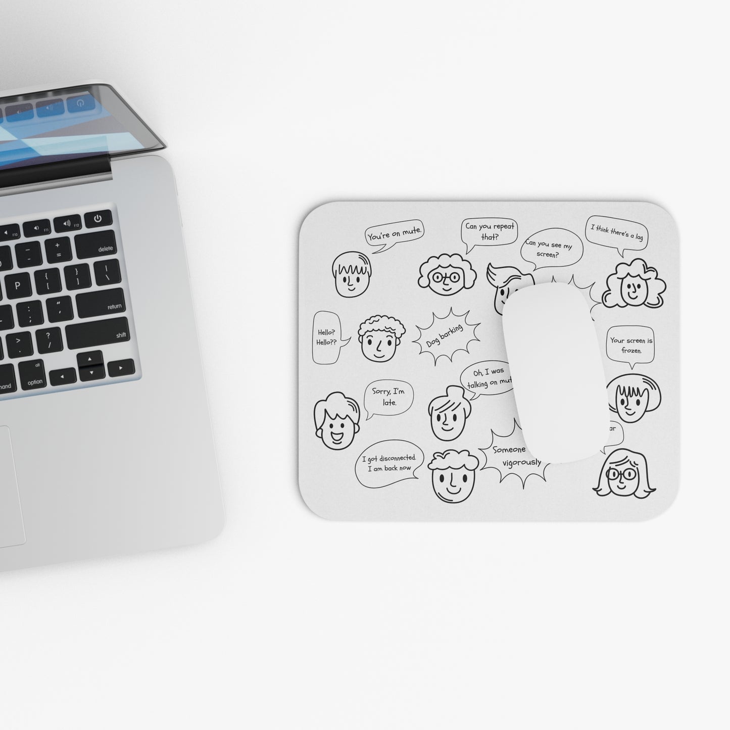 Funny Mouse Pad, Remote Work Humor, Conference Call Bingo, Work from Home Essentials, Funny Gift for Coworker, Gift for Boss, Doodle-White