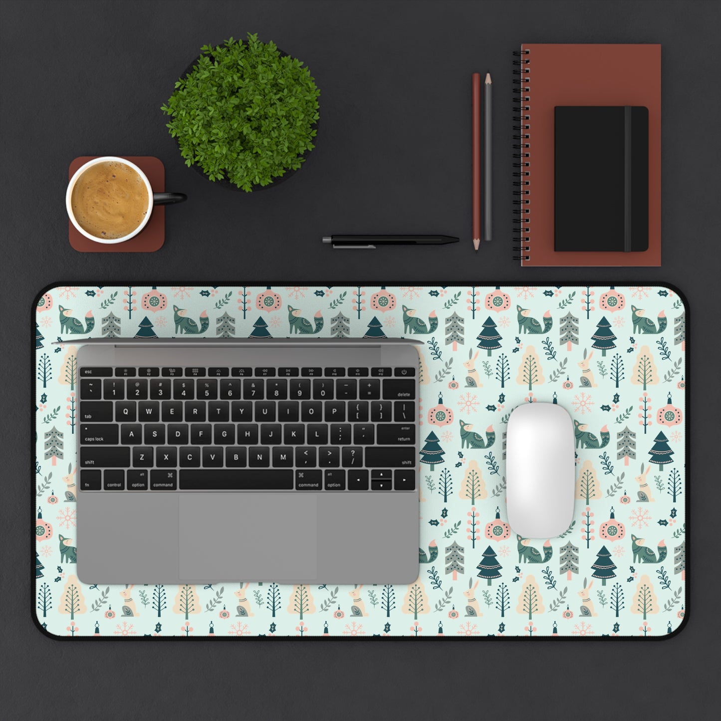Scandinavian Inspired Design Forest Scene Desk Mat, Boho Desk Accessories, Nature Lover Gift, Home Office Decor, Wildlife Theme