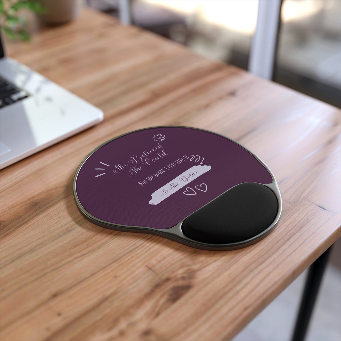 Funny Mouse Pad with Wrist Rest - She Believed - Purple Ergonomic Mousepad, Ideal for Office, Home, Gifts, Motivation, Desk Accessories