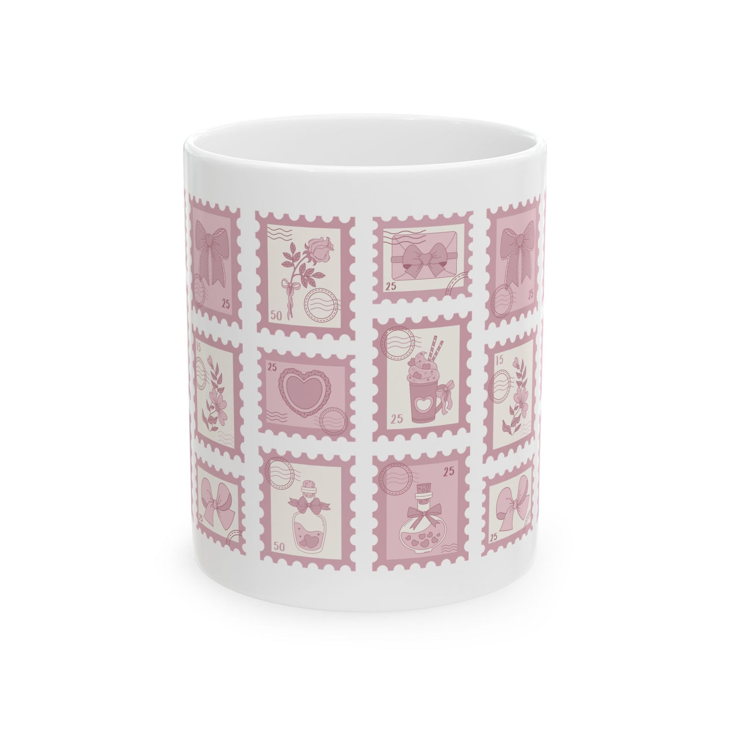 Pink Stamp Coquette Ceramic Mug, 11oz, 15oz - Gift for Her, Coffee Cup, Tea Lover's Gift, Kitchen Decor, Office Mug