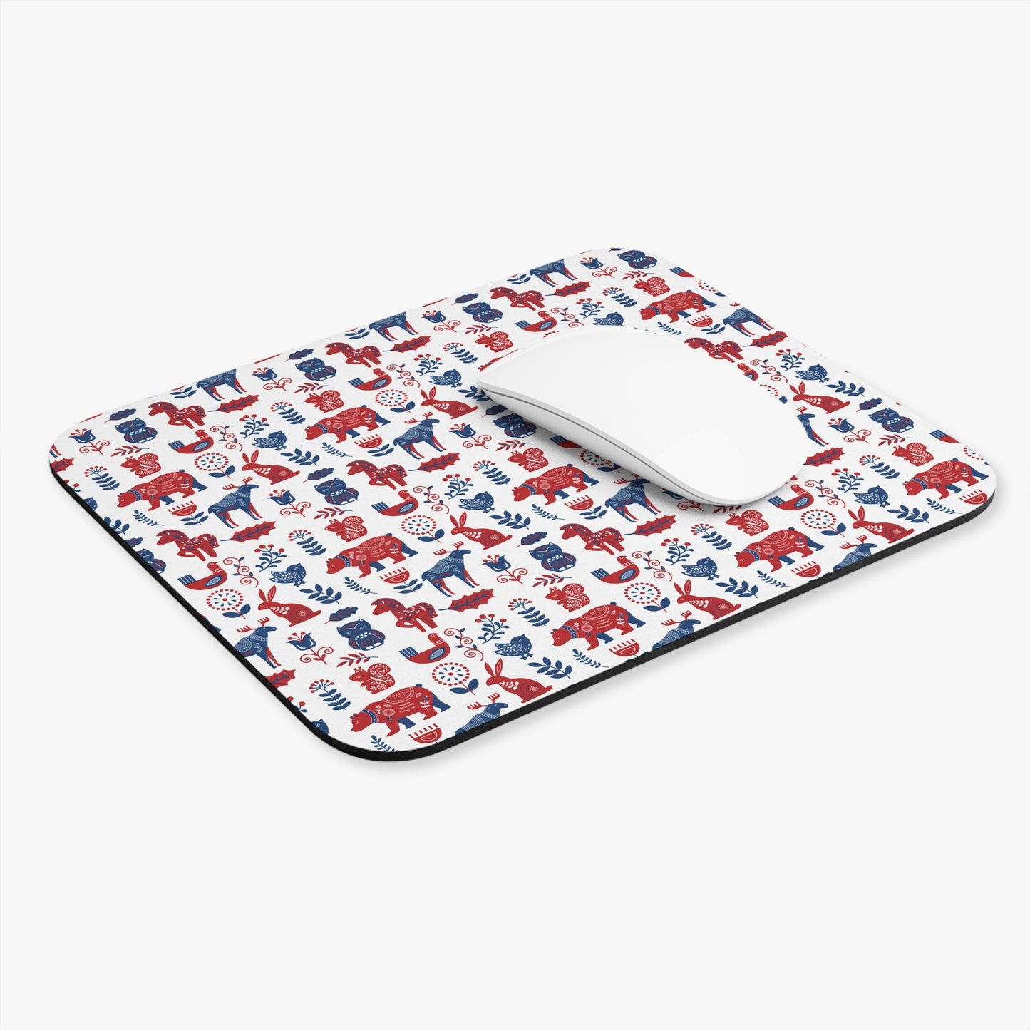 Mouse Pad, Nature Themed Mousepad, Woodland Animal Print Mousepad, Gift for Coworker, Gift for Boss, Scandinavian Folk Art, Scandi Design