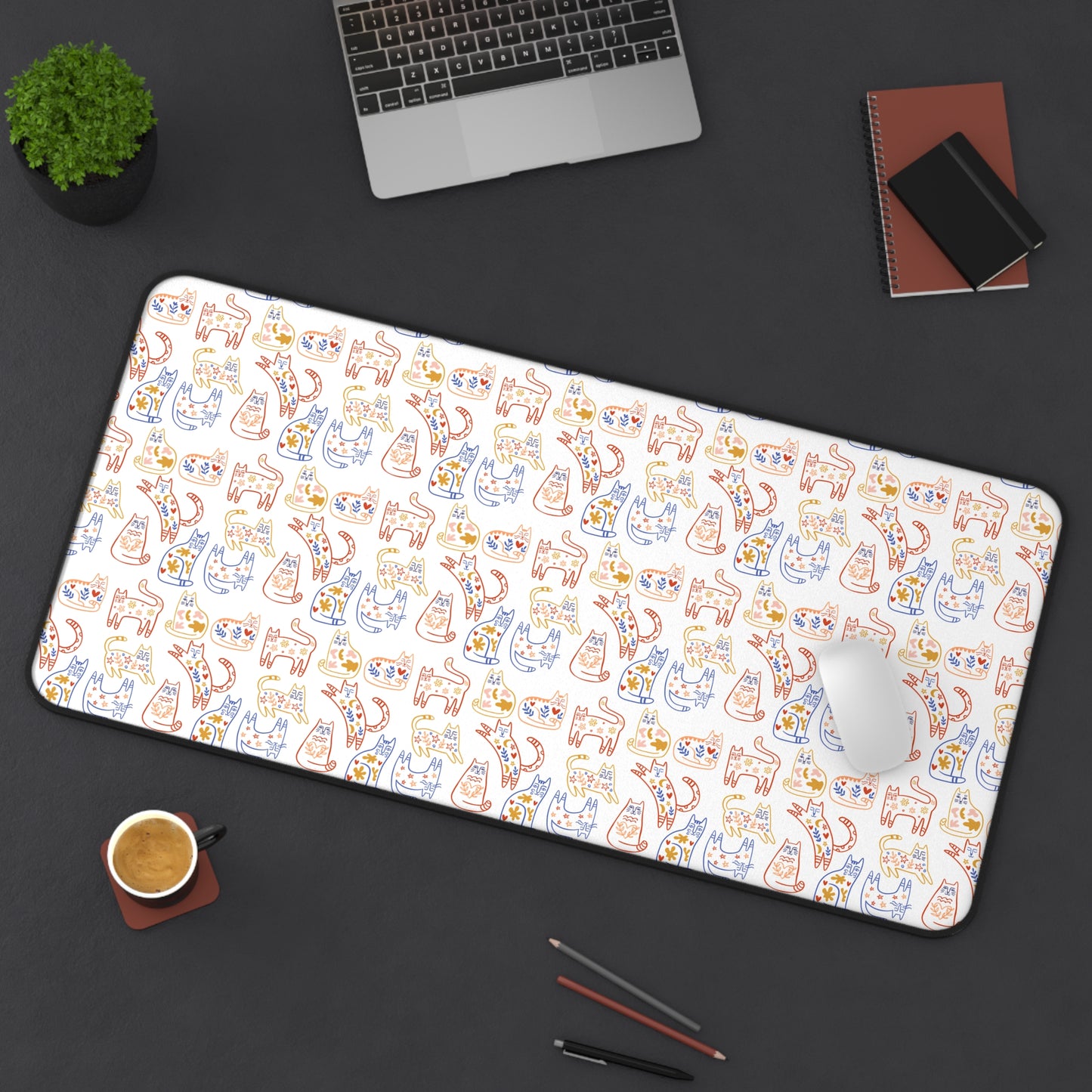Desk Mat Scandinavian Folk Art Inspired Design, Home Office Decor, Nordic Art, Hygge, Work from Home Essentials, Scandi Cat Design