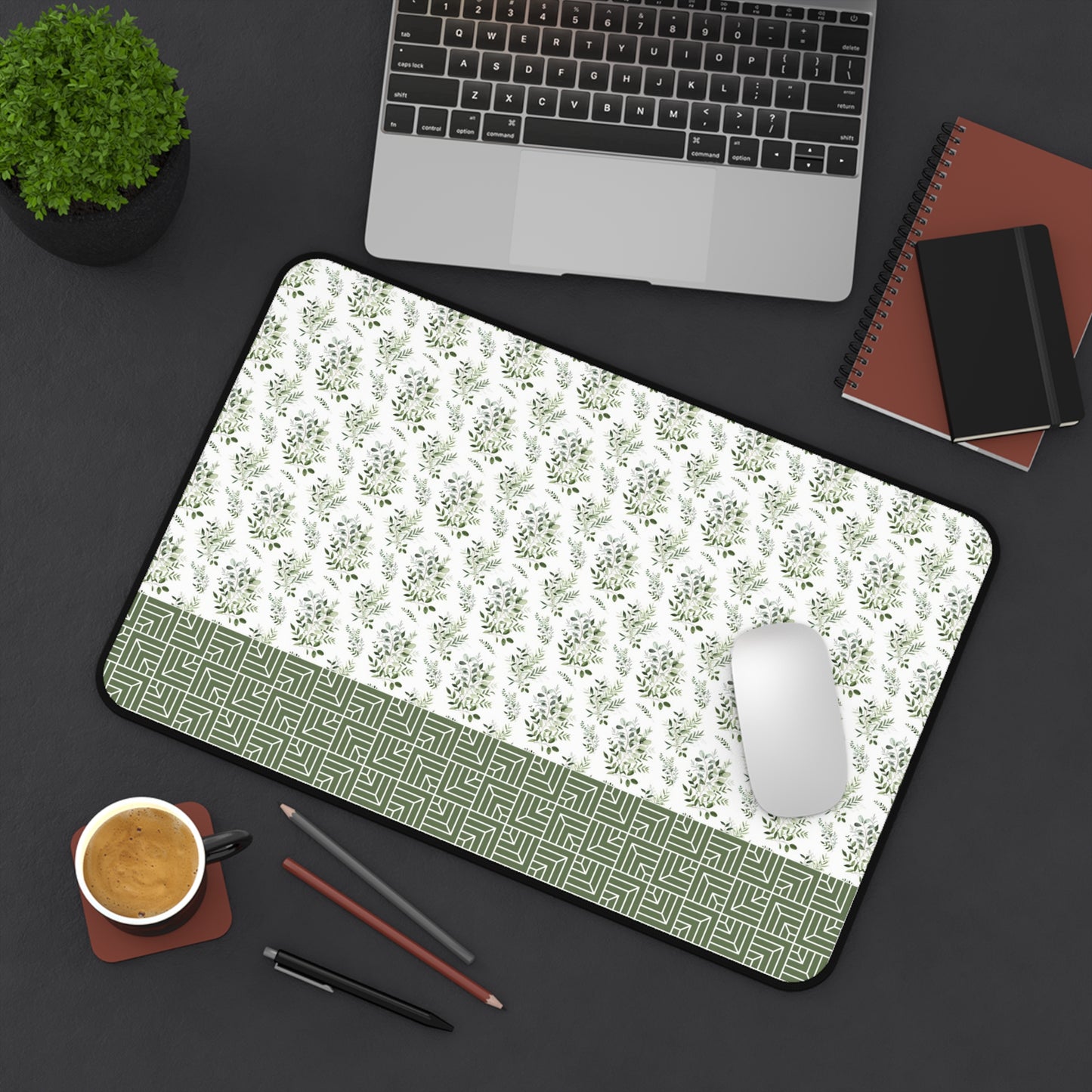Floral Desk Mat with Geometric Pattern, Hemmed Edges, Stylish Work Surface, Home Office Decor, Gift for Students, Large Computer Mouse Pad