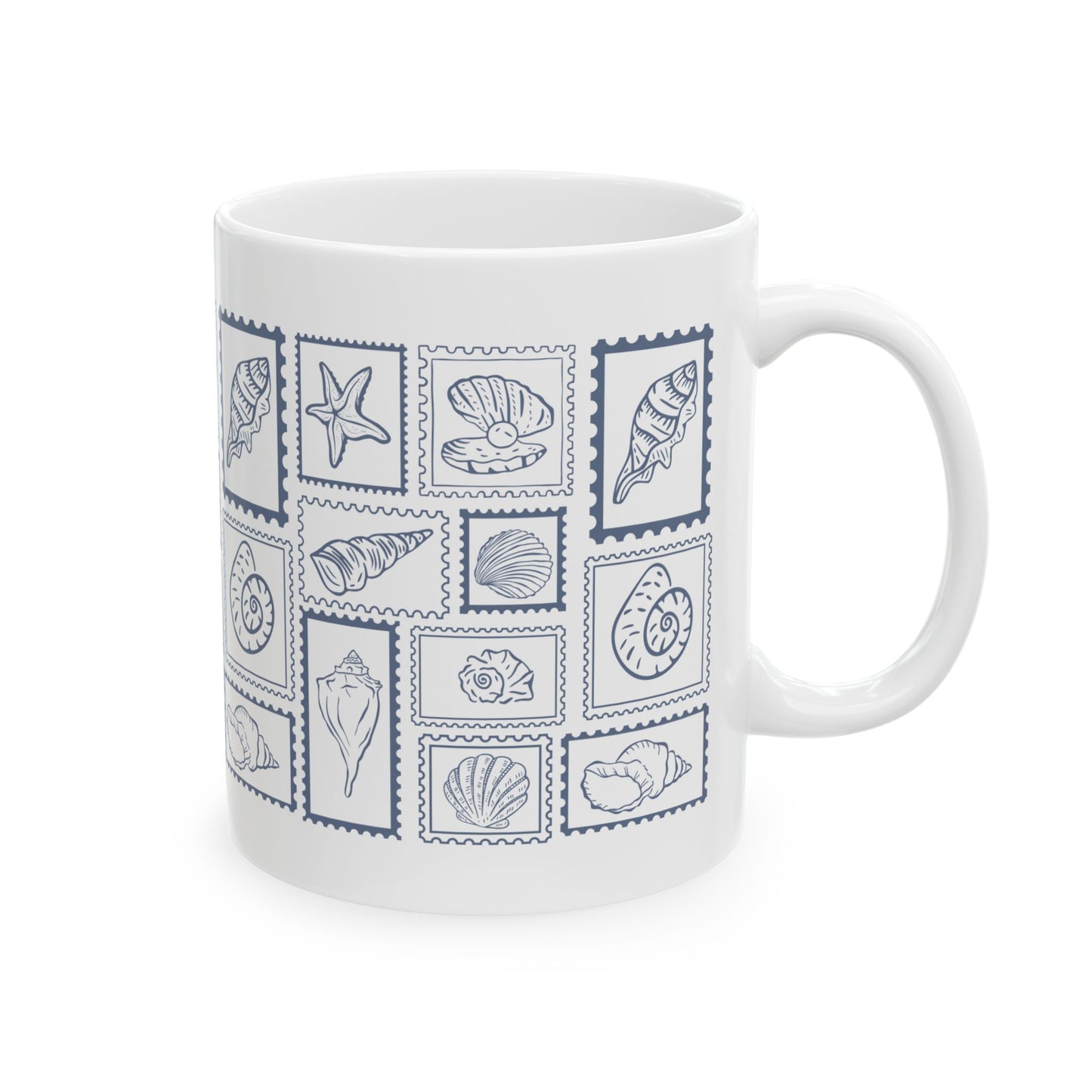 Shells & Stamps Ceramic Mug - Coastal Decor, Ocean Lover Gift, Nautical Kitchen, Beach House Essentials, Summer Vibes
