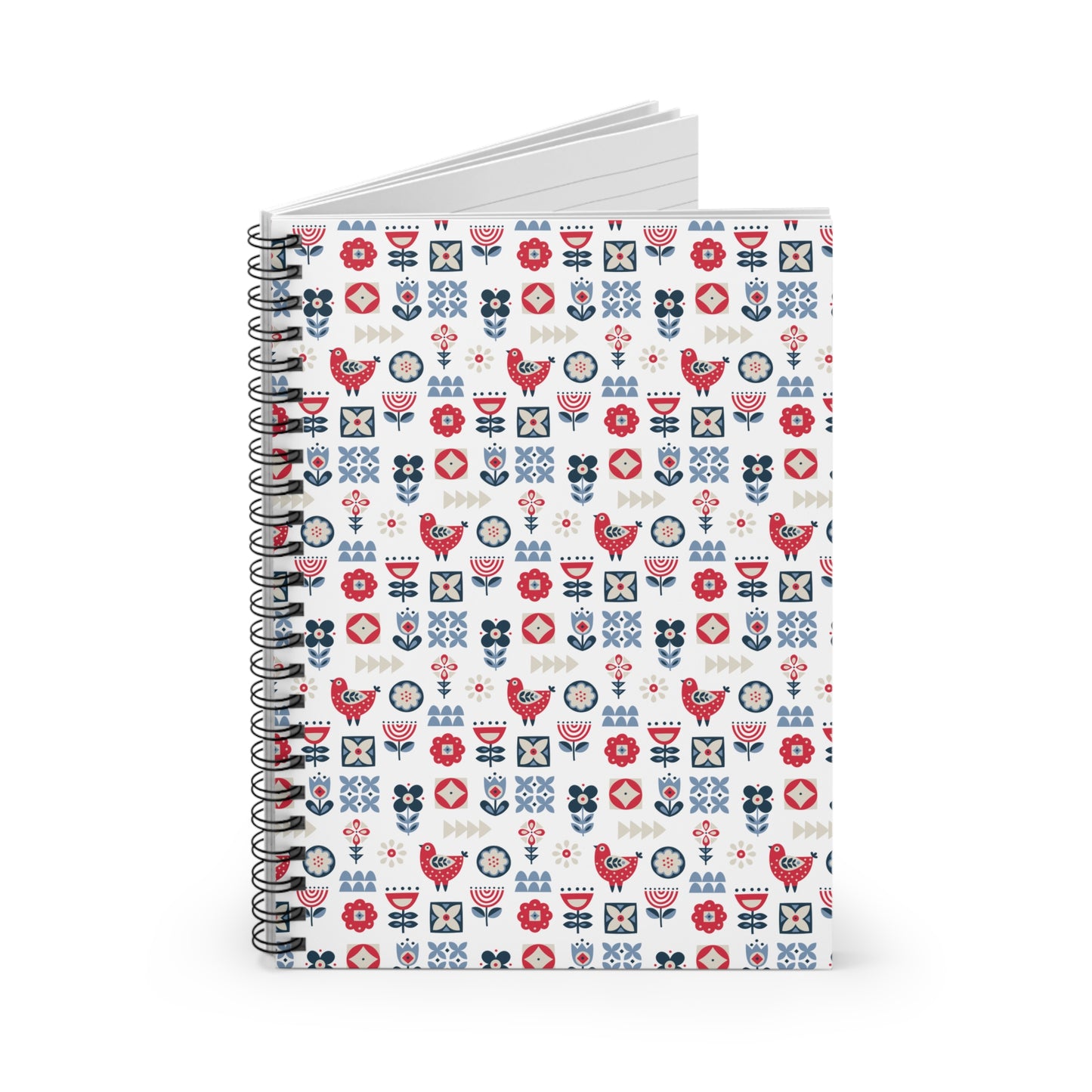 Spiral Notebook - Scandinavian Floral Design, Nordic Art, Ruled Lines, Cute Stationery, Gift for Students, Journal, Office Supplies, Planner