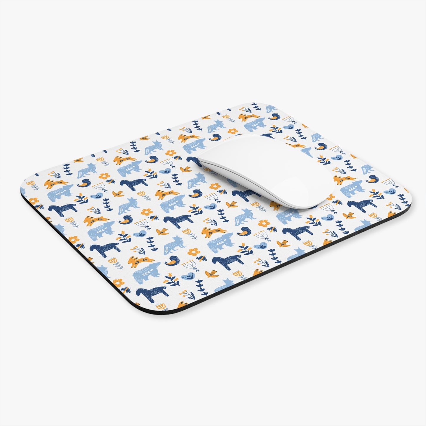 Mouse Pad, Nature Themed Mousepad, Woodland Animal Print Mousepad, Gift for Coworker, Gift for Boss, Scandinavian Folk Art, Scandi Design