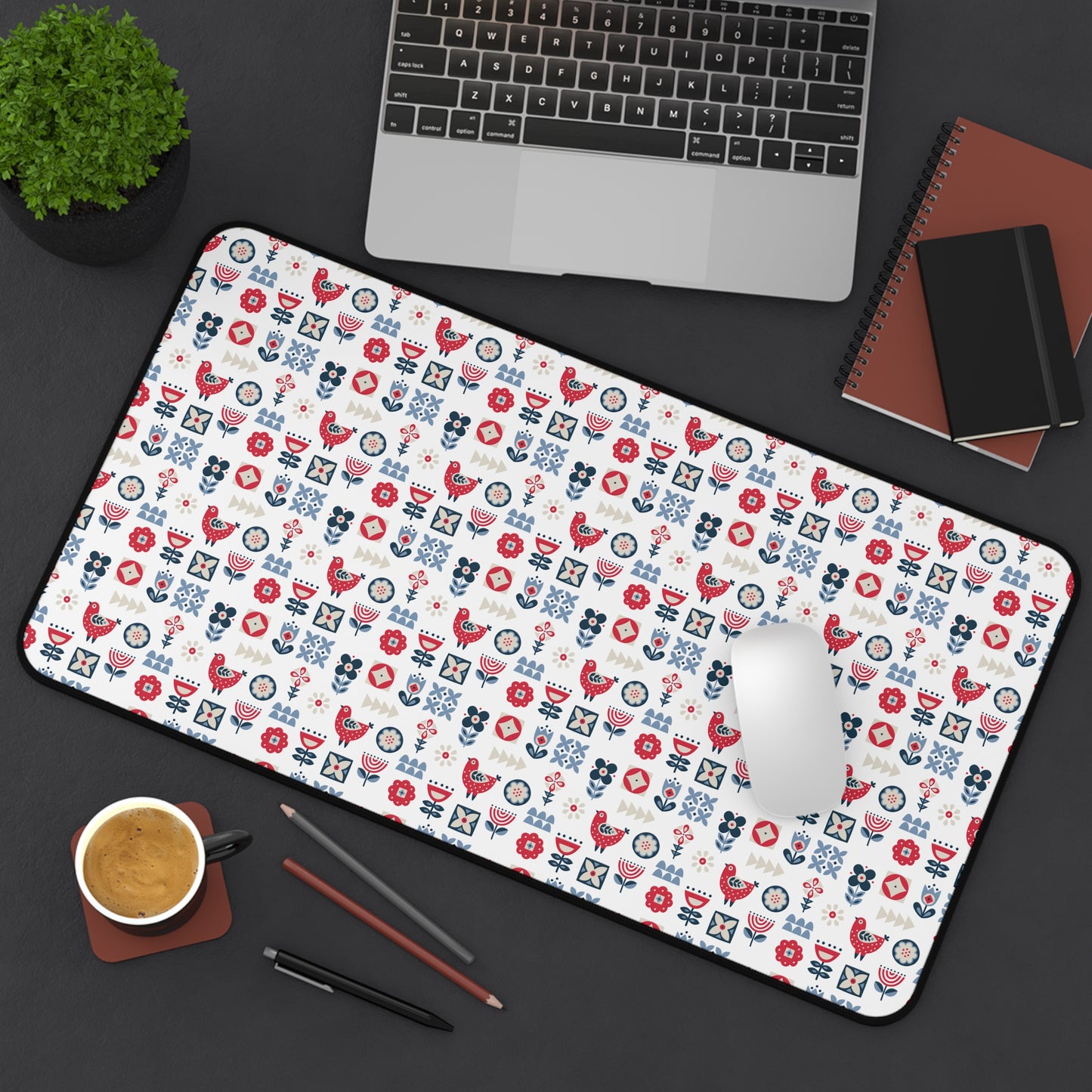 Desk Mat Scandinavian Inspired Design, Home Office Decor, Nordic Art, Hygge, Work from Home Essentials, Scandi Floral, Bird Flower Design