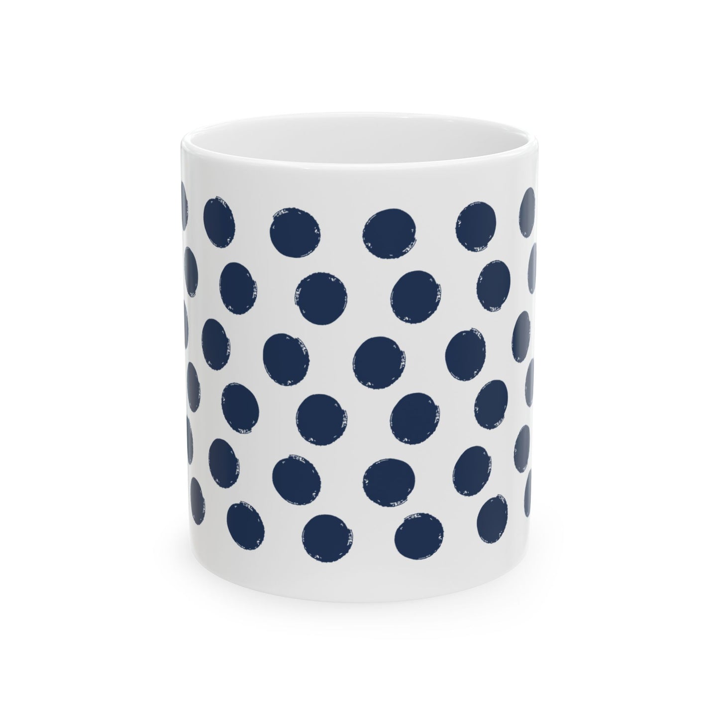 Navy Polka Dot Ceramic Coffee Mug, Distressed Brush Dots Indigo Tea Cup for Home, Office, Cute Coffee Cup, Tea Lover's Mug, Unisex gift