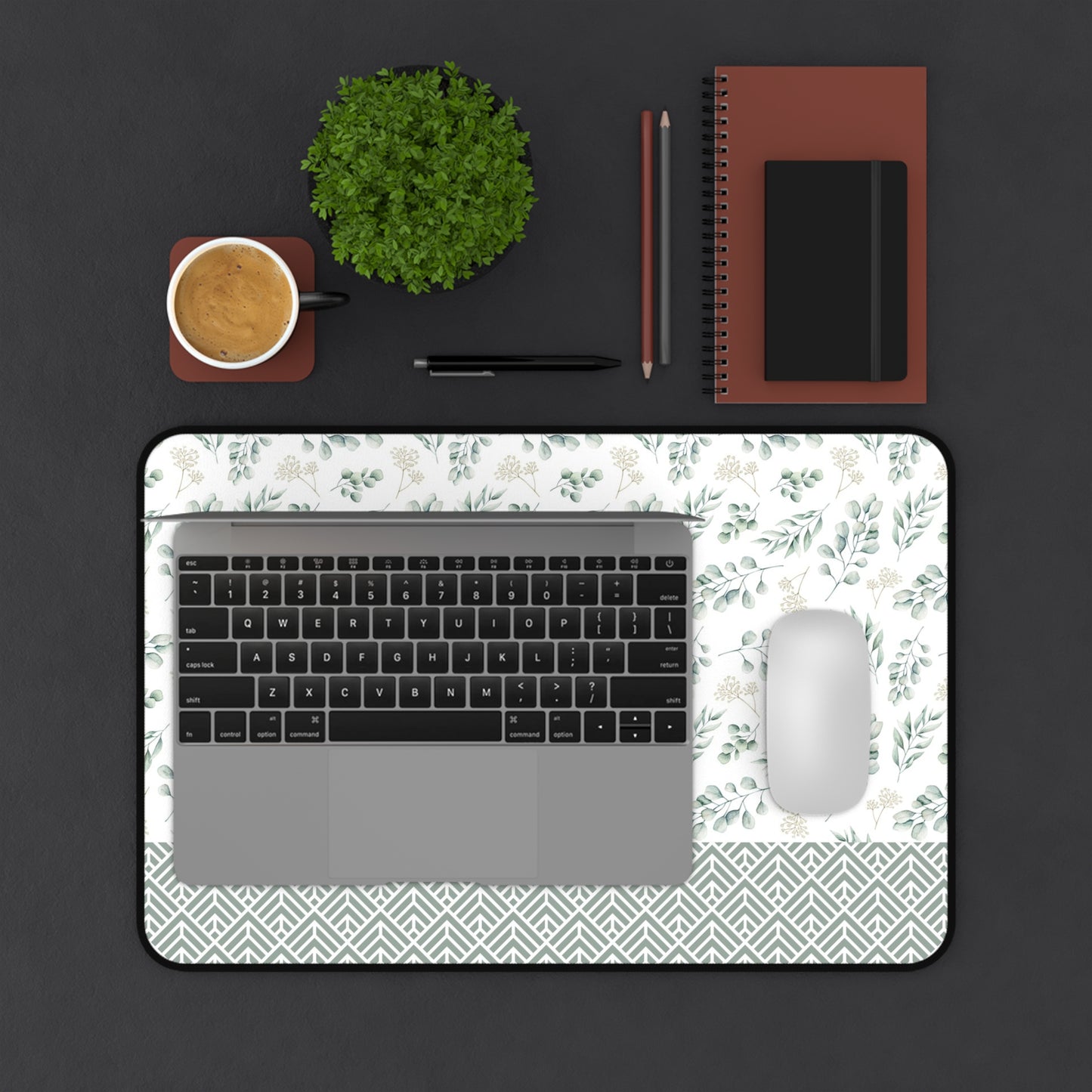 Floral Desk Mat with Geometric Pattern, Hemmed Edges, Stylish Work Surface, Home Office Decor, Gift for Students, Large Computer Mouse Pad