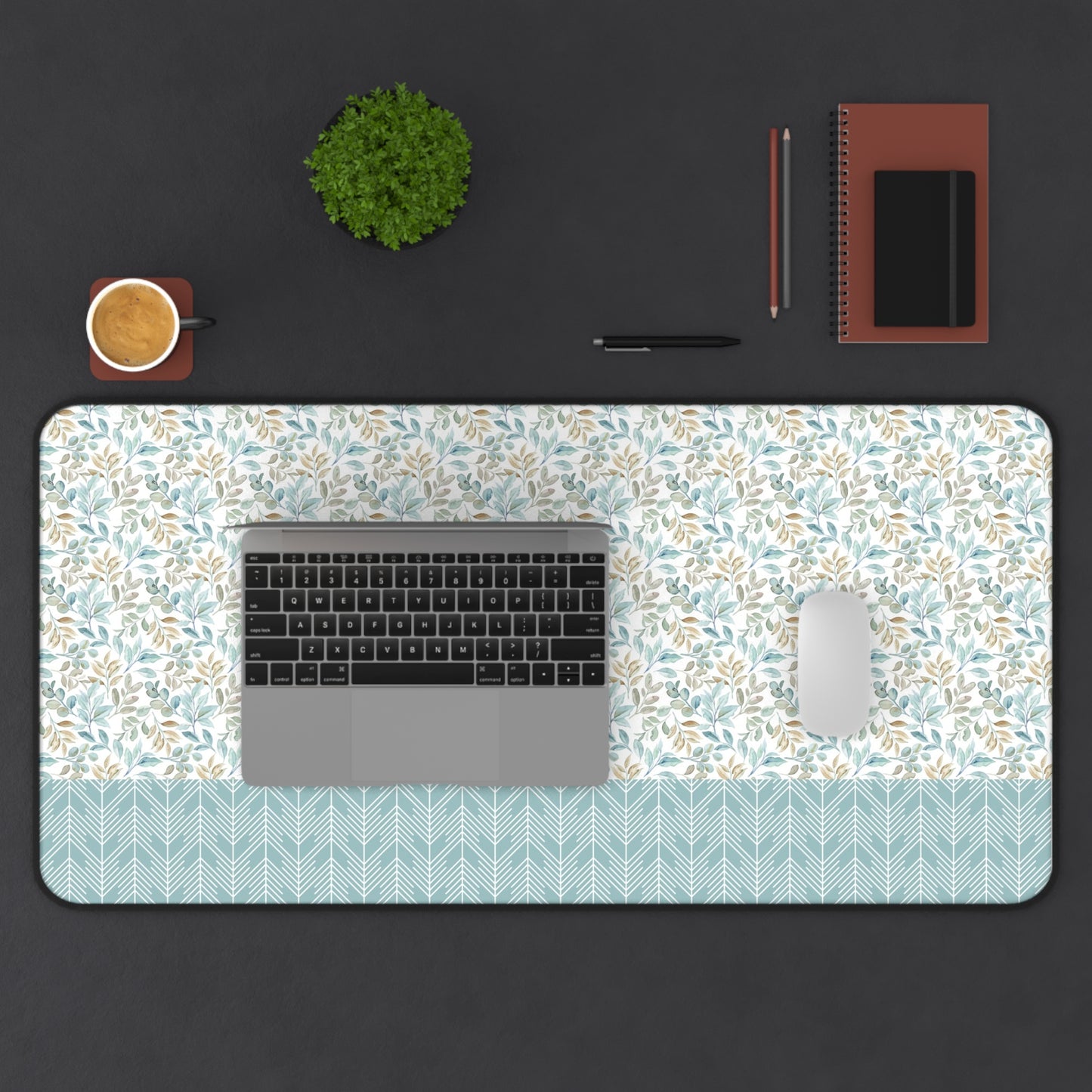 Floral Desk Mat with Geometric Pattern, Hemmed Edges, Stylish Work Surface, Home Office Decor, Gift for Students, Large Computer Mouse Pad