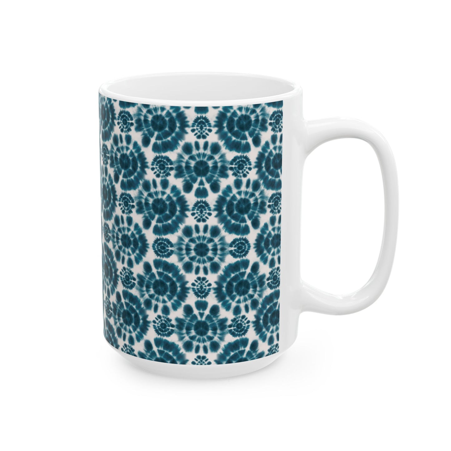 Teal Coffee Mug, Shibori Tie Dye Pattern Tea Cup, Boho Chic Ceramic Mug, Gifting, BPA Free Dishwasher Safe, Microwave Safe Coffee Mug