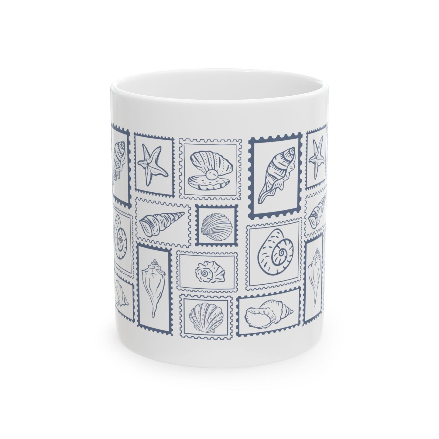 Shells & Stamps Ceramic Mug - Coastal Decor, Ocean Lover Gift, Nautical Kitchen, Beach House Essentials, Summer Vibes