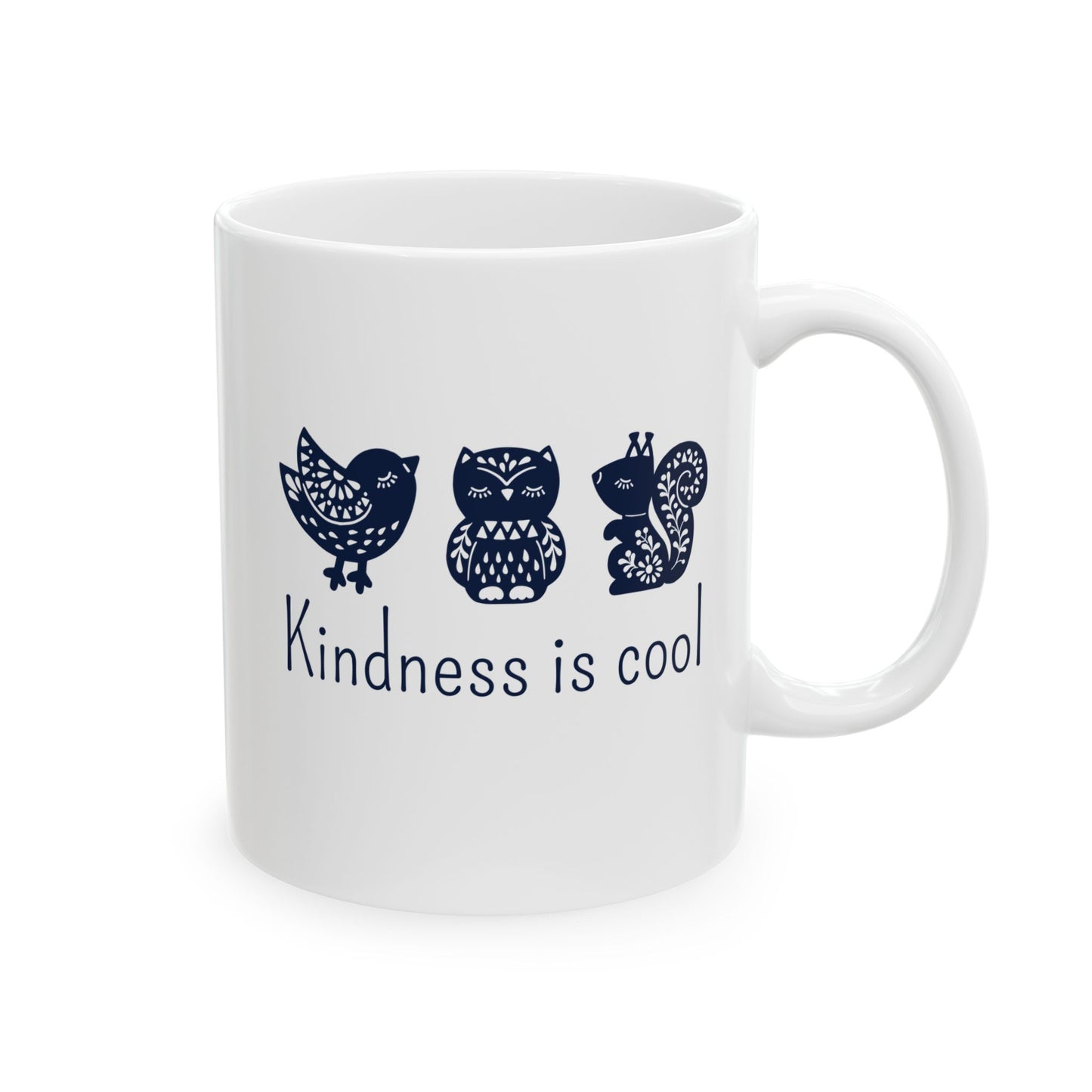 Kindness Mug - Cute Scandinavian Animal Design for Coffee Lovers, Kindness is Cool Ceramic Tea Cup 11oz/15oz, BPA Free