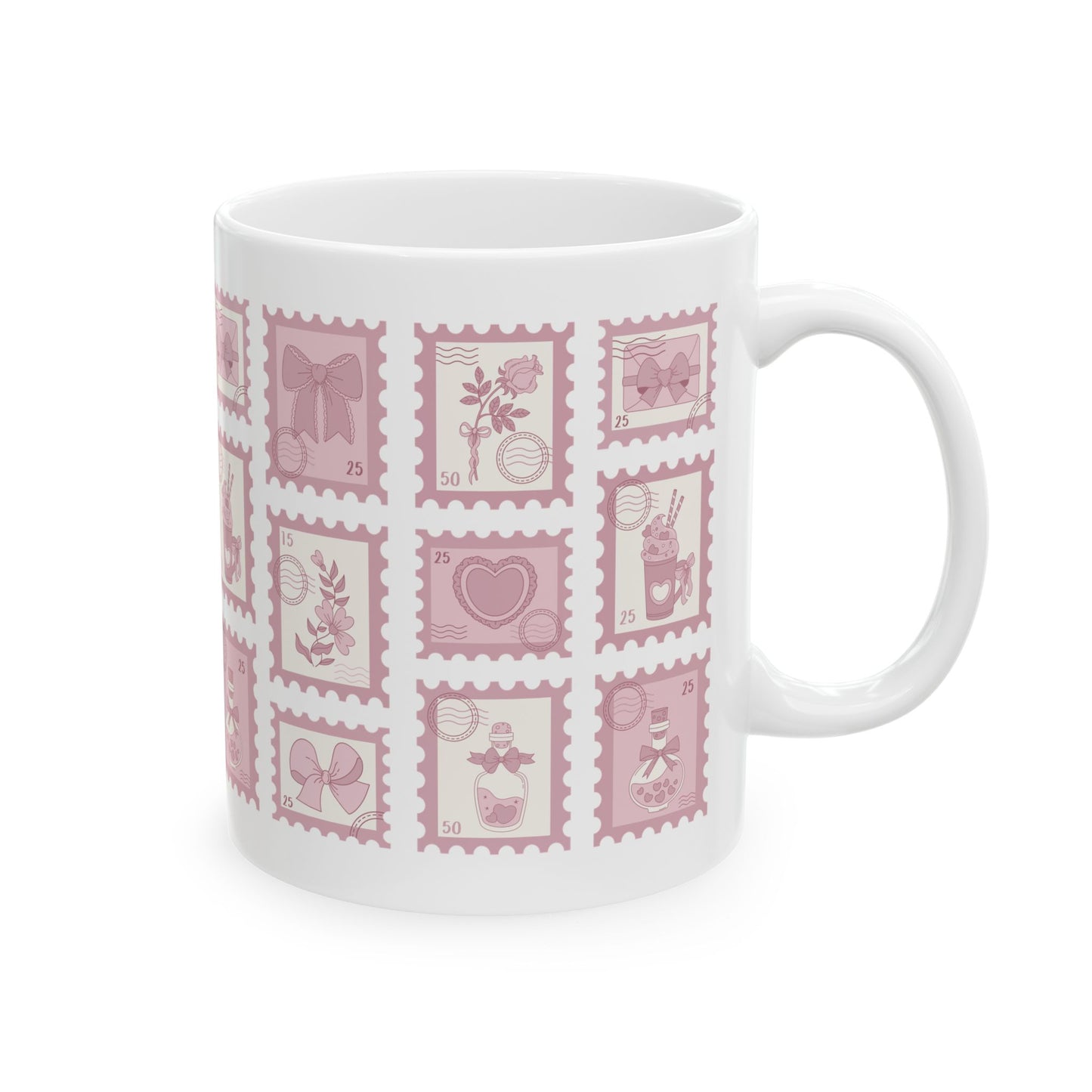 Pink Stamp Coquette Ceramic Mug, 11oz, 15oz - Gift for Her, Coffee Cup, Tea Lover's Gift, Kitchen Decor, Office Mug