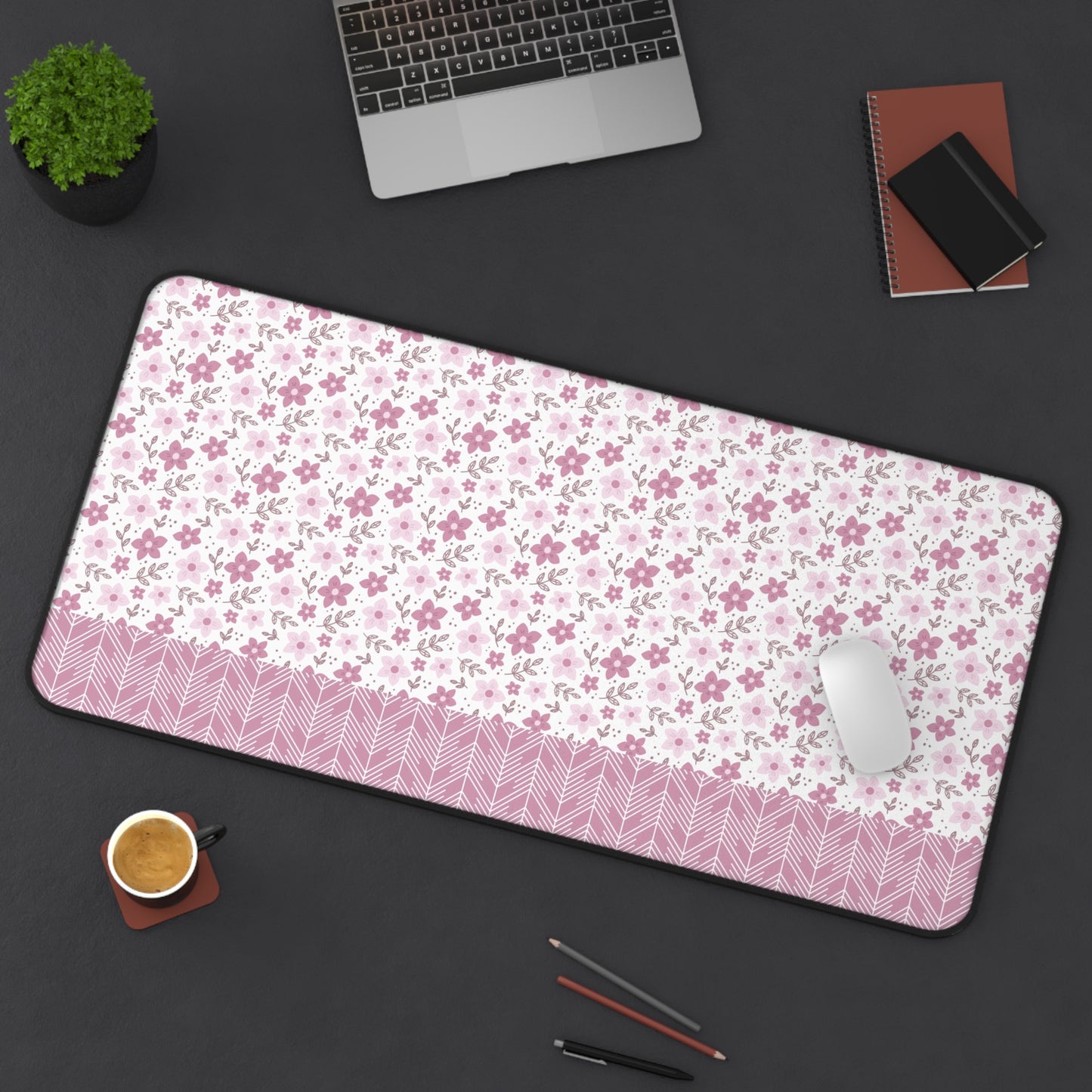 Floral Desk Mat with Geometric Pattern, Hemmed Edges, Stylish Work Surface, Home Office Decor, Gift for Students, Large Computer Mouse Pad