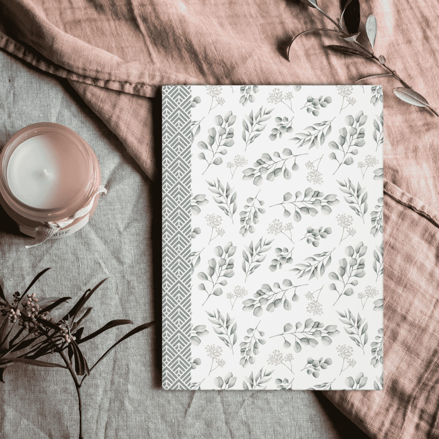Hardcover Journal Eucalyptus Floral Design, Elegant Notebook, Eco-Friendly Diary, Gift for Writers, Journaling, Greenery Design
