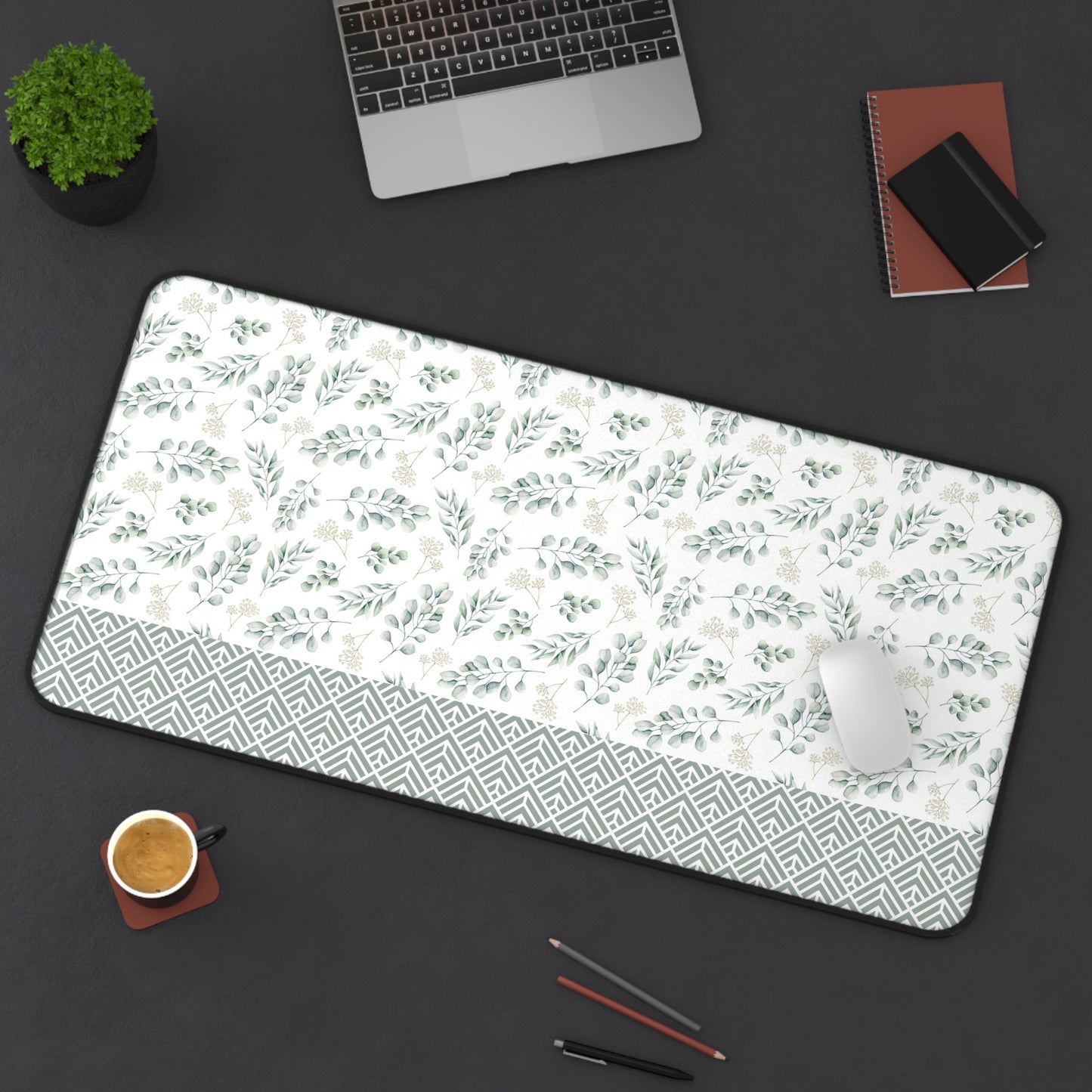 Floral Desk Mat with Geometric Pattern, Hemmed Edges, Stylish Work Surface, Home Office Decor, Gift for Students, Large Computer Mouse Pad