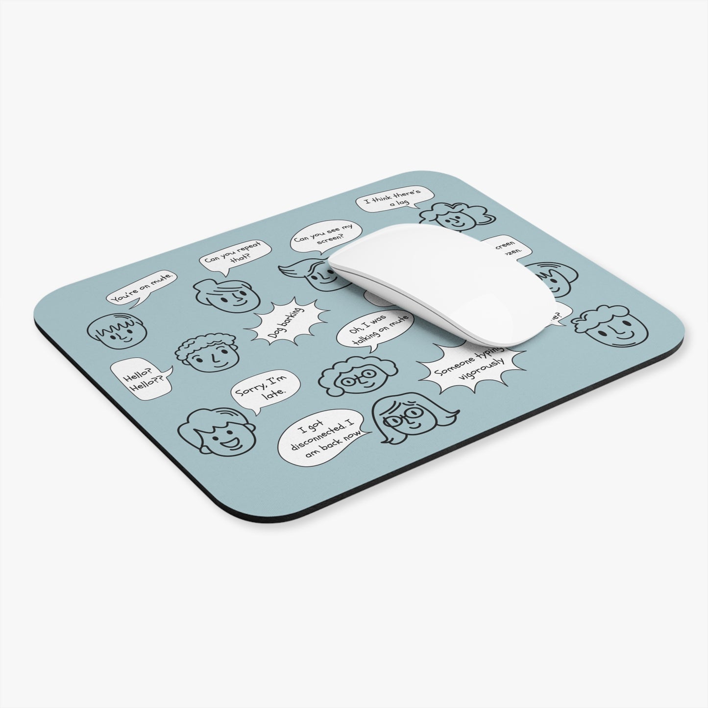 Funny Mouse Pad, Remote Work Humor, Conference Call Bingo, Work from Home Essentials, Gift for Coworker, Gift for Boss, Doodle-Powder Blue