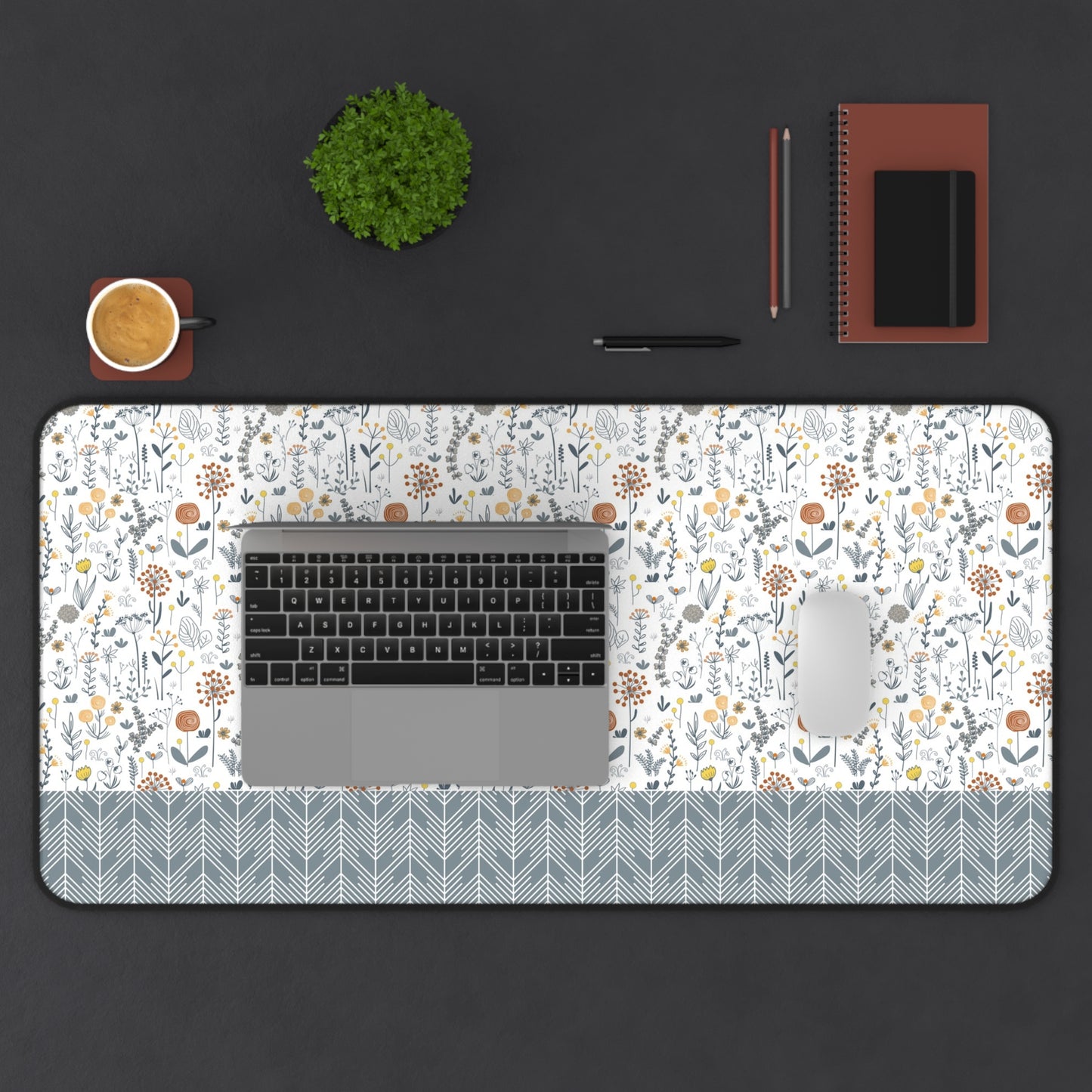 Floral Desk Mat with Geometric Pattern, Hemmed Edges, Stylish Work Surface, Home Office Decor, Gift for Students, Large Computer Mouse Pad