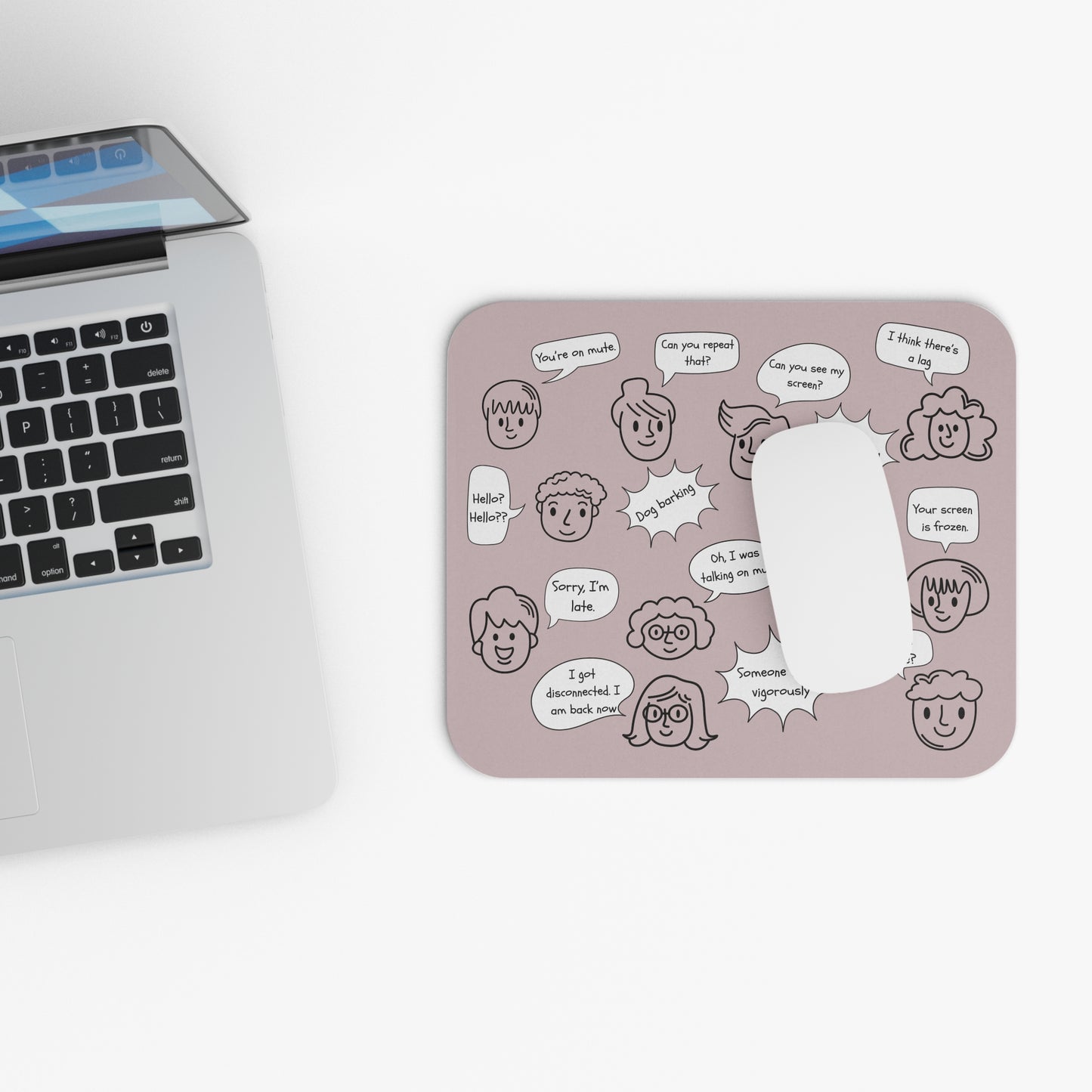 Funny Mouse Pad, Remote Work Humor, Conference Call Bingo, Work from Home Essentials, Gift for Coworker, Gift for Boss, Doodle-Dusty Rose