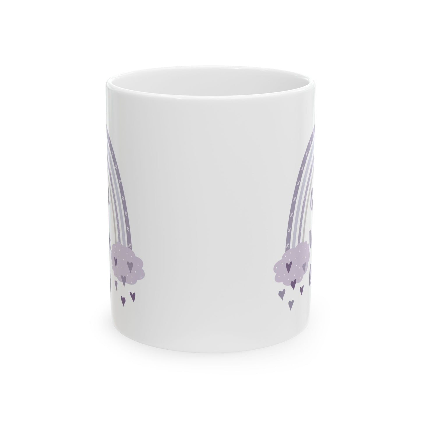 Purple Rainbow Hearts Good Vibes Only Ceramic Mug, Cute Coffee Cup, Gift for Her, Cute Tea Cup, BPA Free Ceramic Mug 11oz/15oz