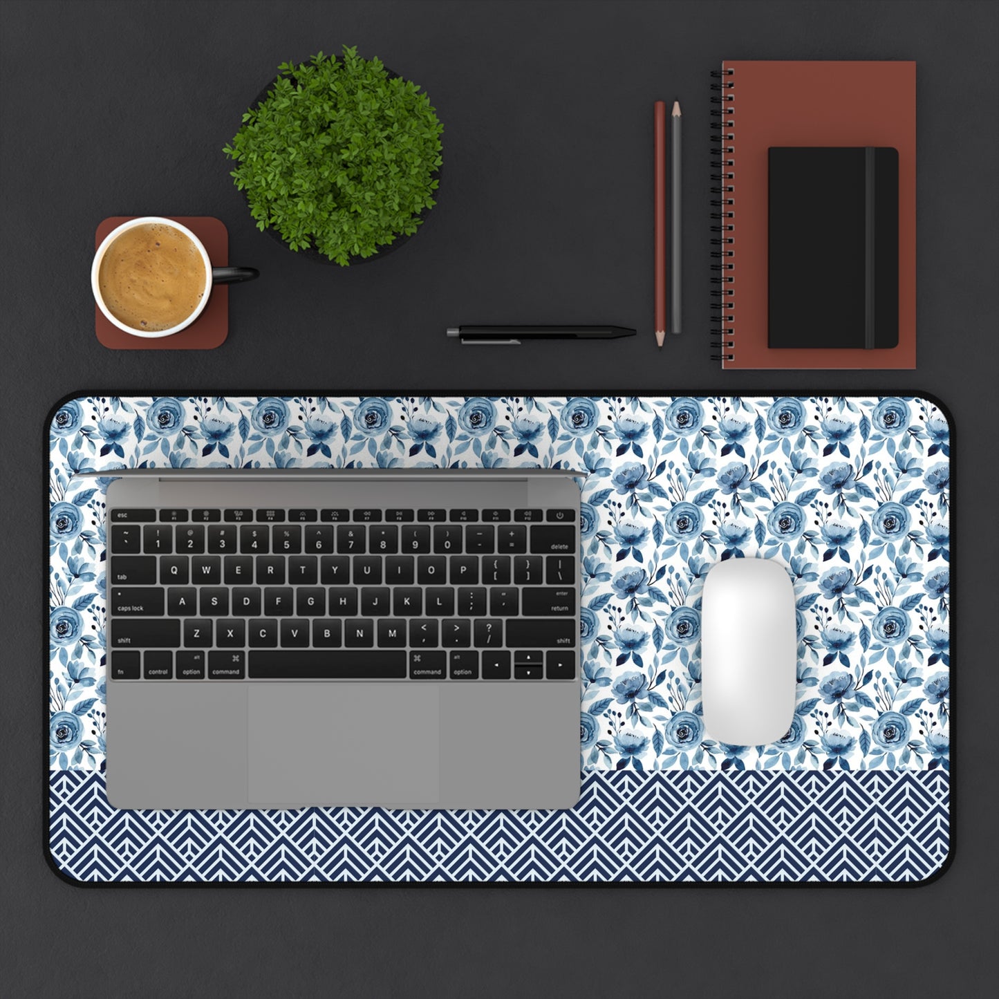 Floral Desk Mat with Geometric Pattern, Hemmed Edges, Stylish Work Surface, Home Office Decor, Gift for Students, Large Computer Mouse Pad