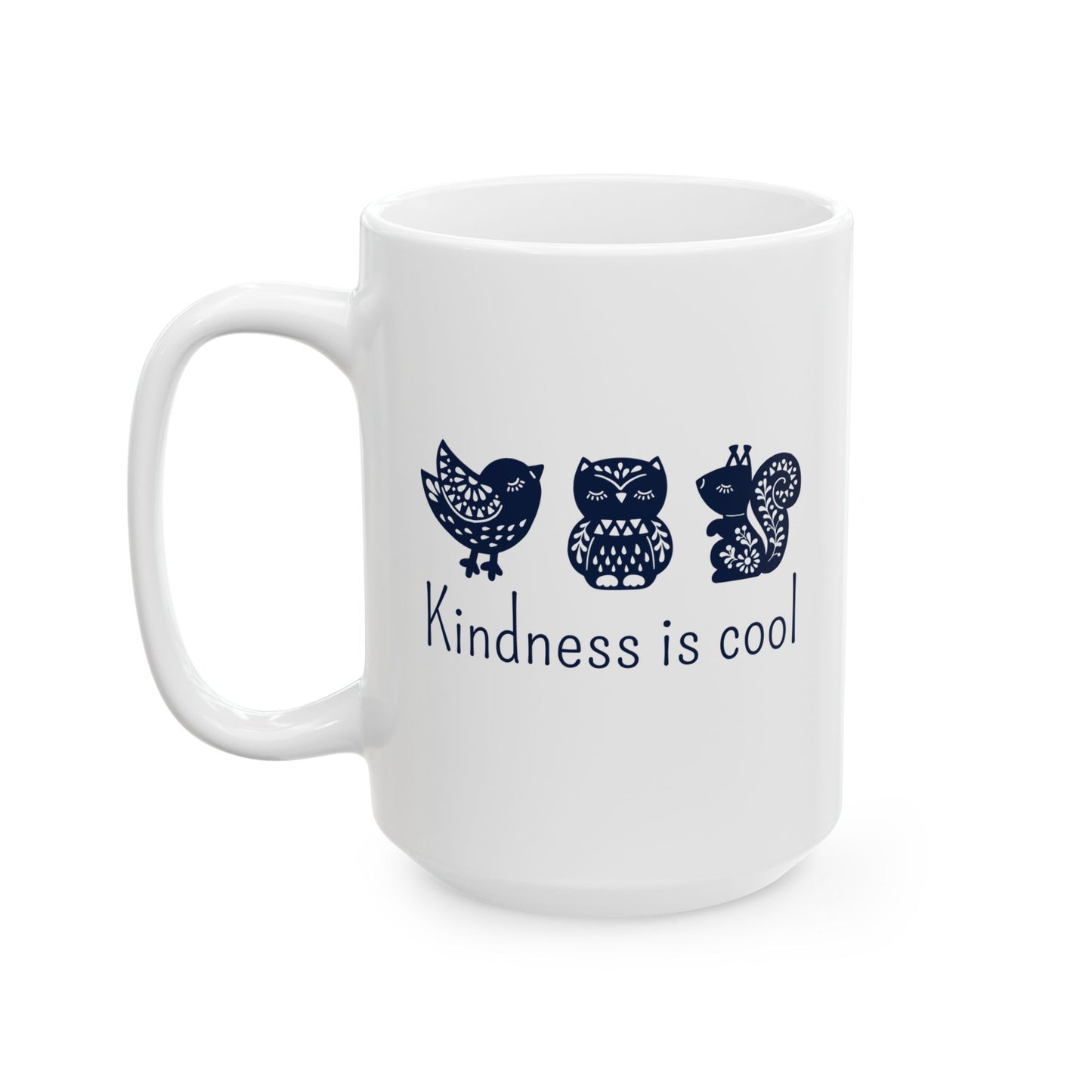 Kindness Mug - Cute Scandinavian Animal Design for Coffee Lovers, Kindness is Cool Ceramic Tea Cup 11oz/15oz, BPA Free