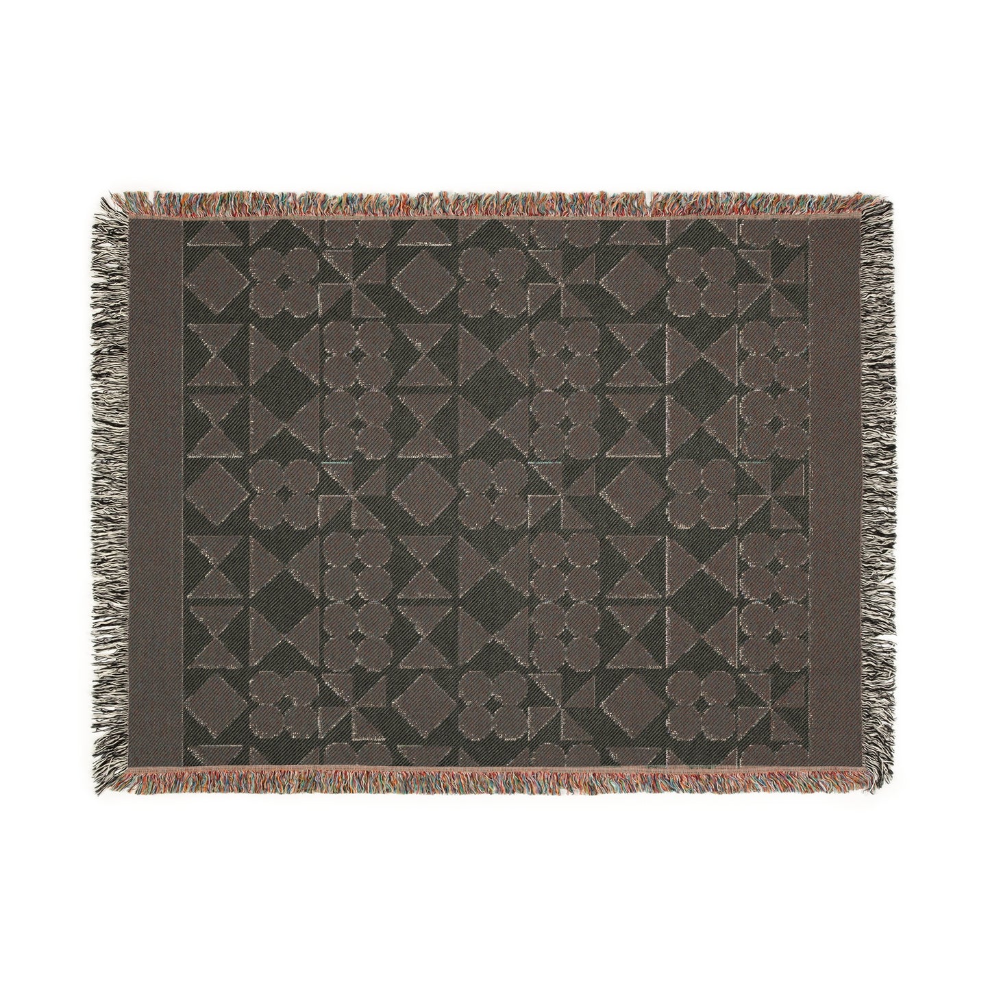 Woven Blanket, Mid Century Modern Black and Beige Minimalist Throw Couch Blanket, 100% Cotton, Abstract Geometric Pattern, Christmas Gift