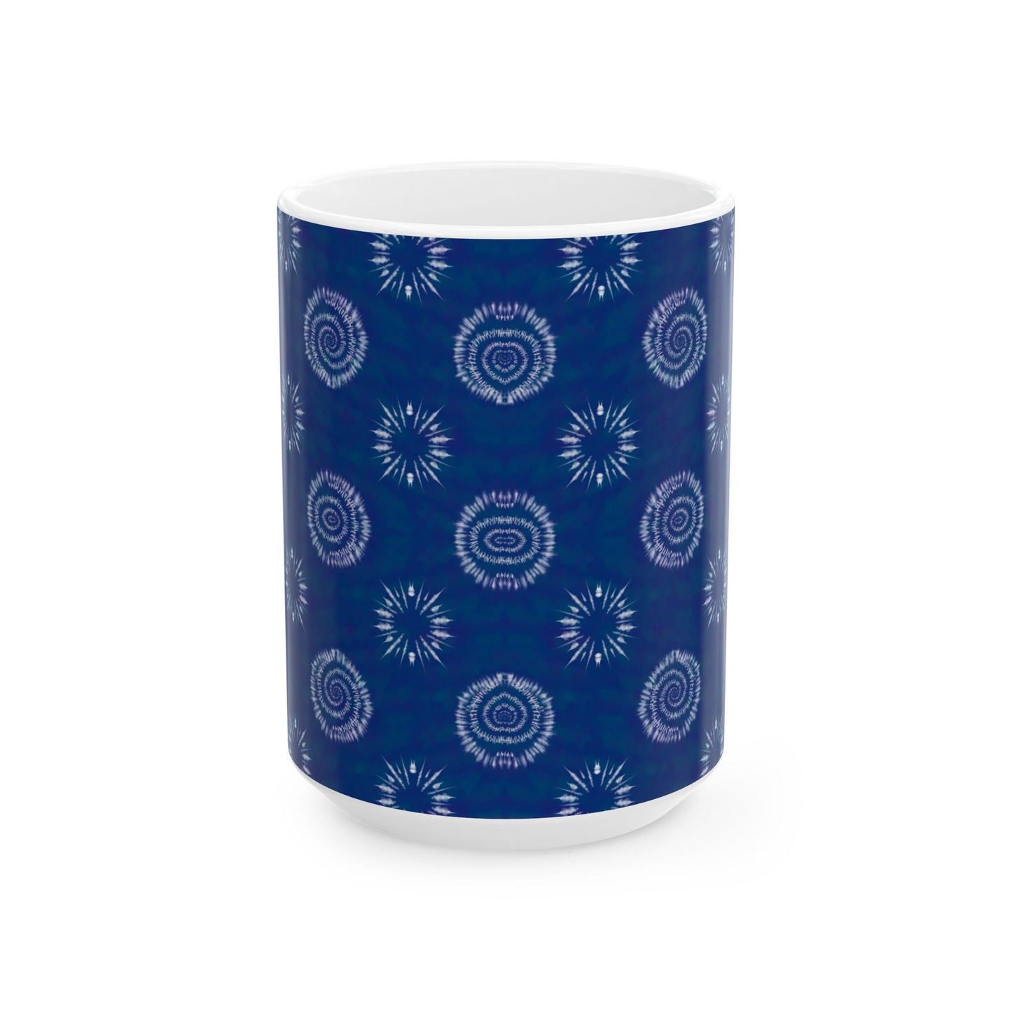 Shibori Tie Dye Mug, 11oz or 15oz, Artistic Indigo Ceramic Coffee Mug, BPA Free, Dishwasher and Microwave Safe, Gifts for Her, Tea Cup