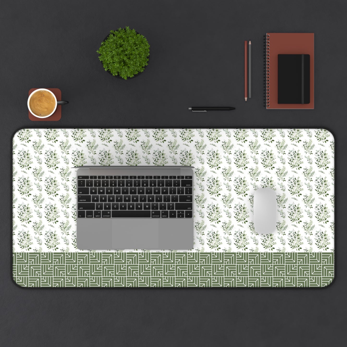 Floral Desk Mat with Geometric Pattern, Hemmed Edges, Stylish Work Surface, Home Office Decor, Gift for Students, Large Computer Mouse Pad