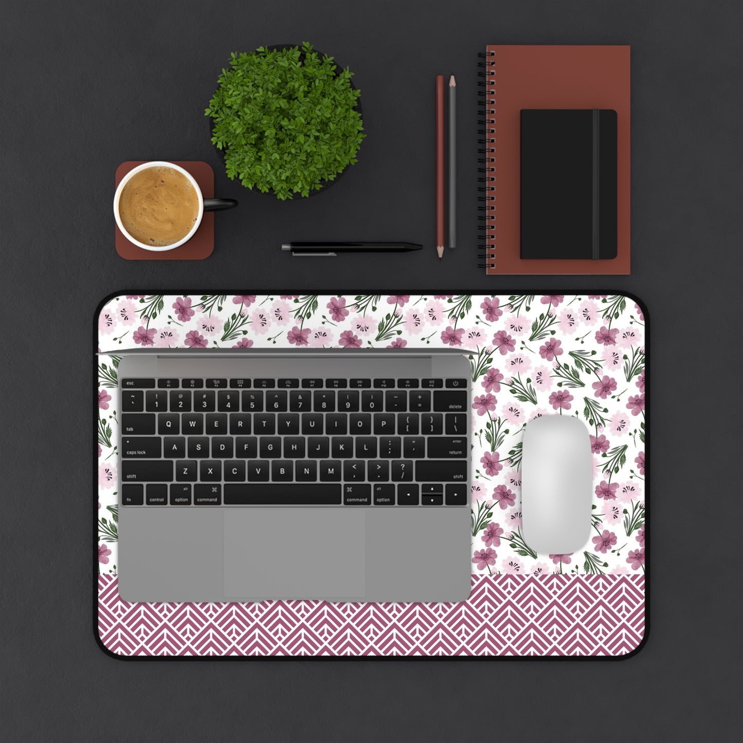 Floral Desk Mat with Geometric Pattern, Hemmed Edges, Stylish Work Surface, Home Office Decor, Gift for Students, Large Computer Mouse Pad