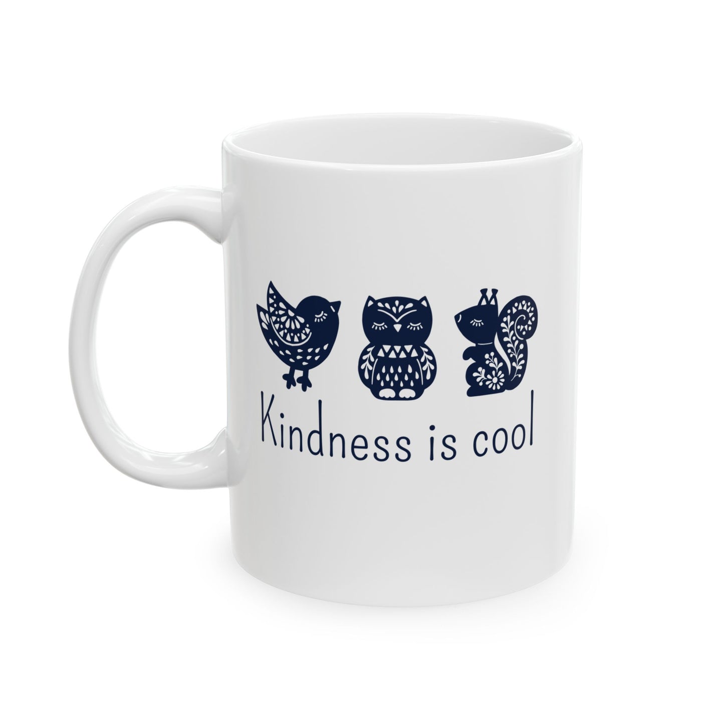 Kindness Mug - Cute Scandinavian Animal Design for Coffee Lovers, Kindness is Cool Ceramic Tea Cup 11oz/15oz, BPA Free