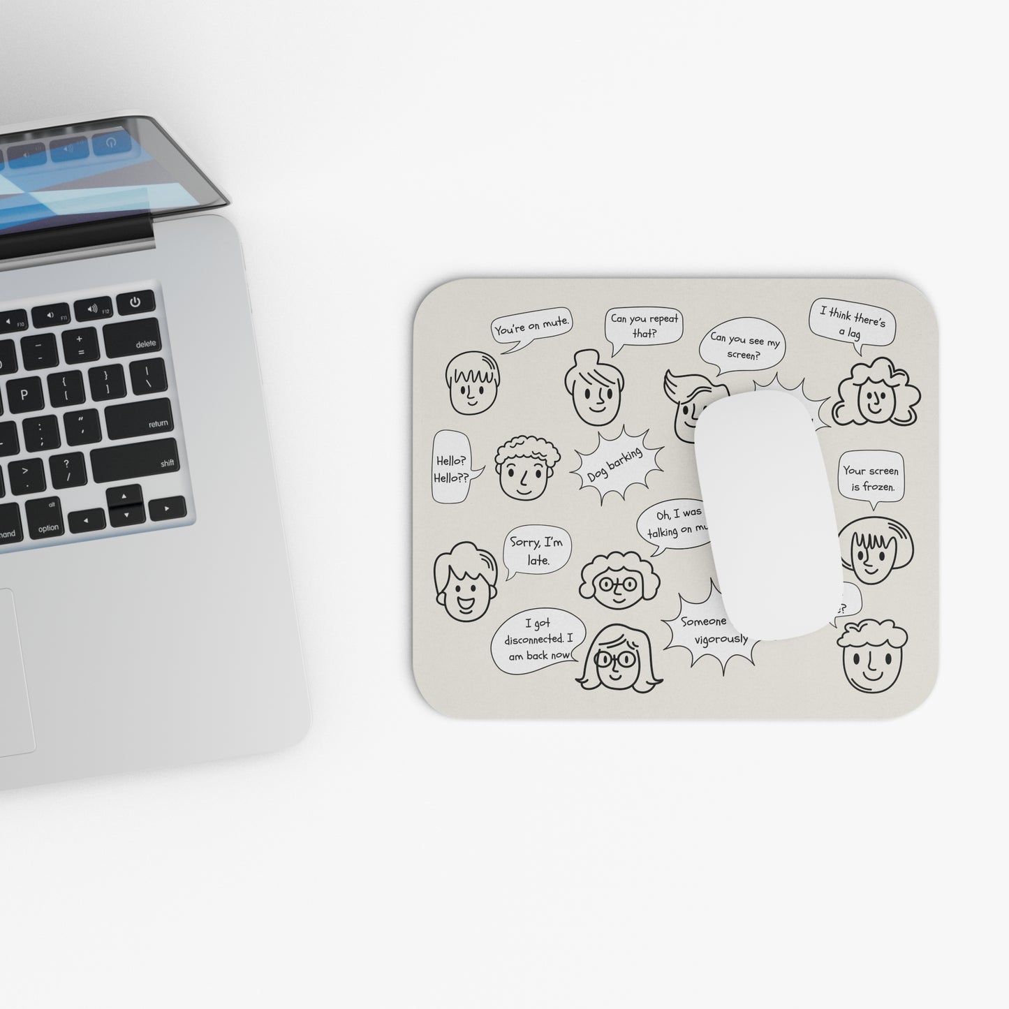 Funny Mouse Pad, Remote Work Humor, Conference Call Bingo, Work from Home Essentials, Funny Gift for Coworker, Gift for Boss, Doodle-Beige
