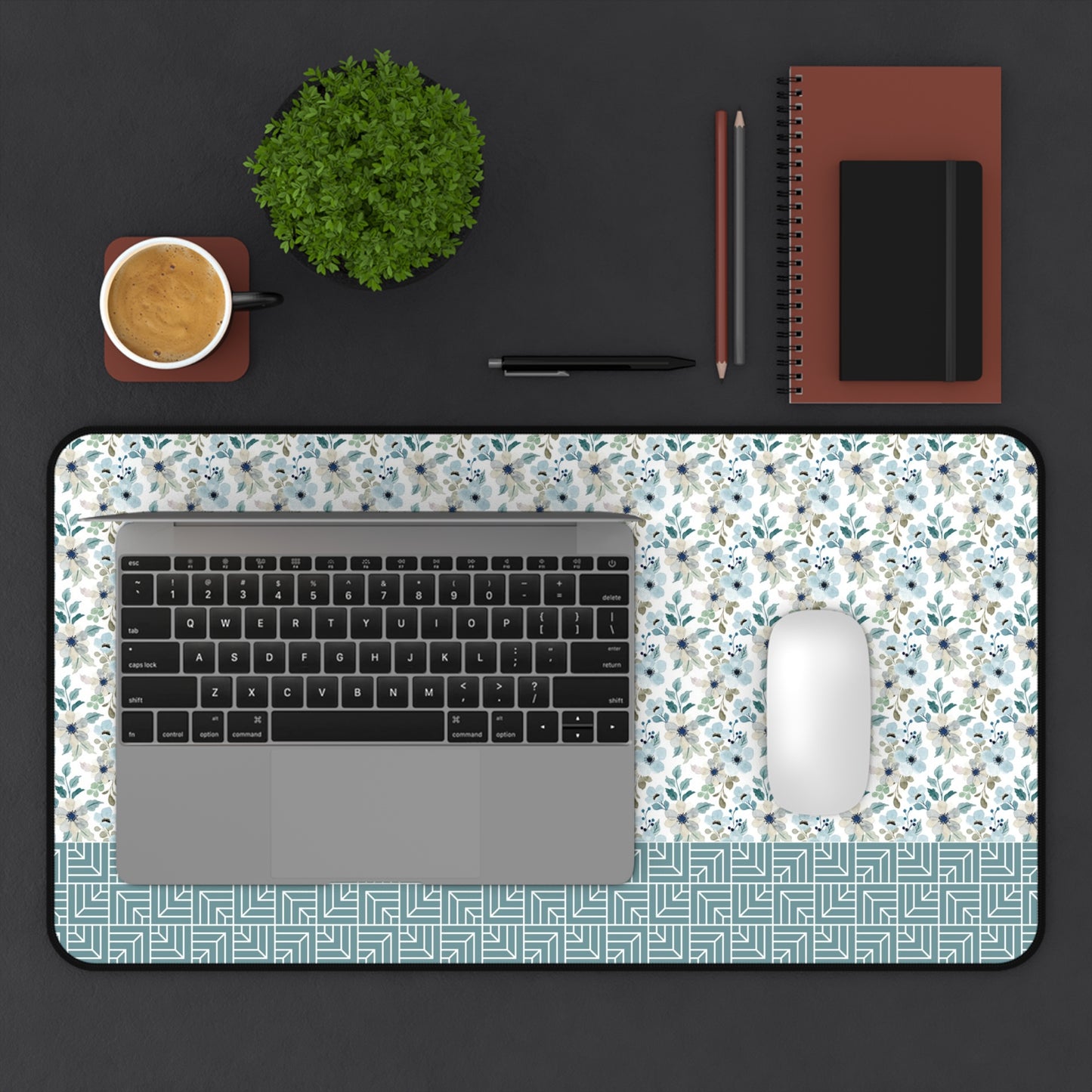 Chic Floral Desk Mat with Geometric Pattern, Hemmed Edges, Stylish Work Surface, Home Office Decor, Gift for Students, Large Mouse Pad