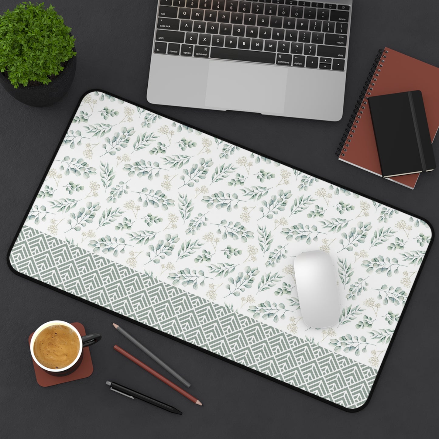 Floral Desk Mat with Geometric Pattern, Hemmed Edges, Stylish Work Surface, Home Office Decor, Gift for Students, Large Computer Mouse Pad