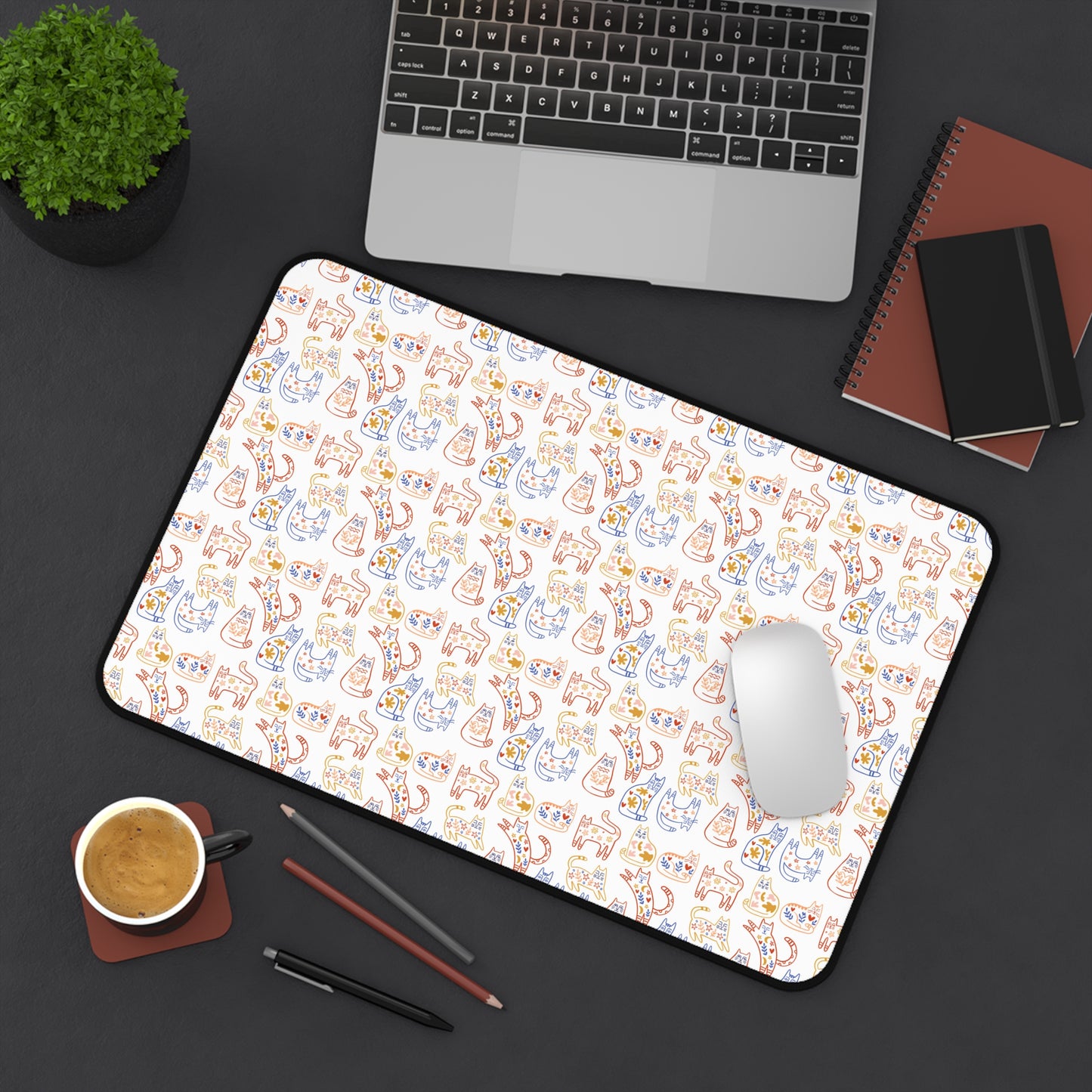 Desk Mat Scandinavian Folk Art Inspired Design, Home Office Decor, Nordic Art, Hygge, Work from Home Essentials, Scandi Cat Design