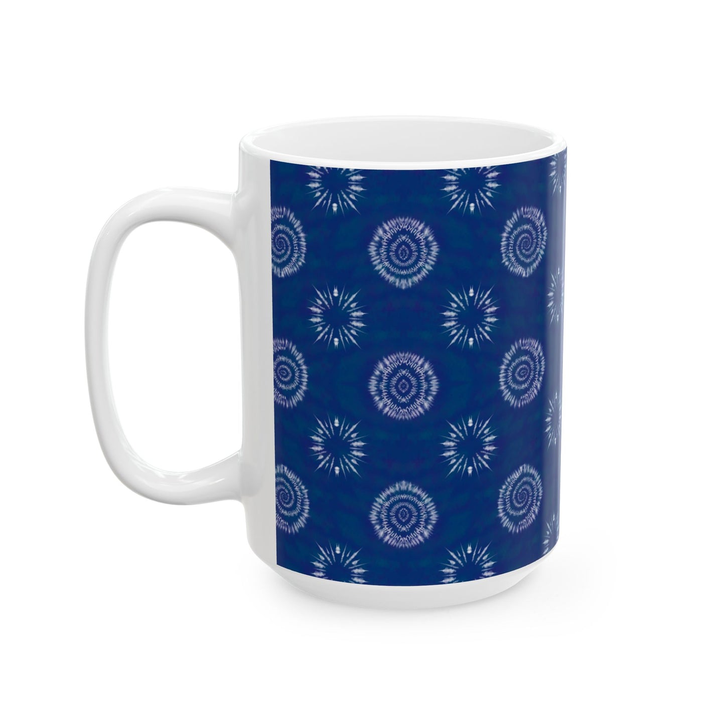 Shibori Tie Dye Mug, 11oz or 15oz, Artistic Indigo Ceramic Coffee Mug, BPA Free, Dishwasher and Microwave Safe, Gifts for Her, Tea Cup