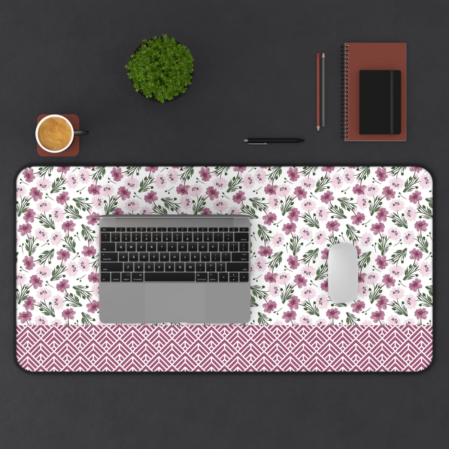 Floral Desk Mat with Geometric Pattern, Hemmed Edges, Stylish Work Surface, Home Office Decor, Gift for Students, Large Computer Mouse Pad