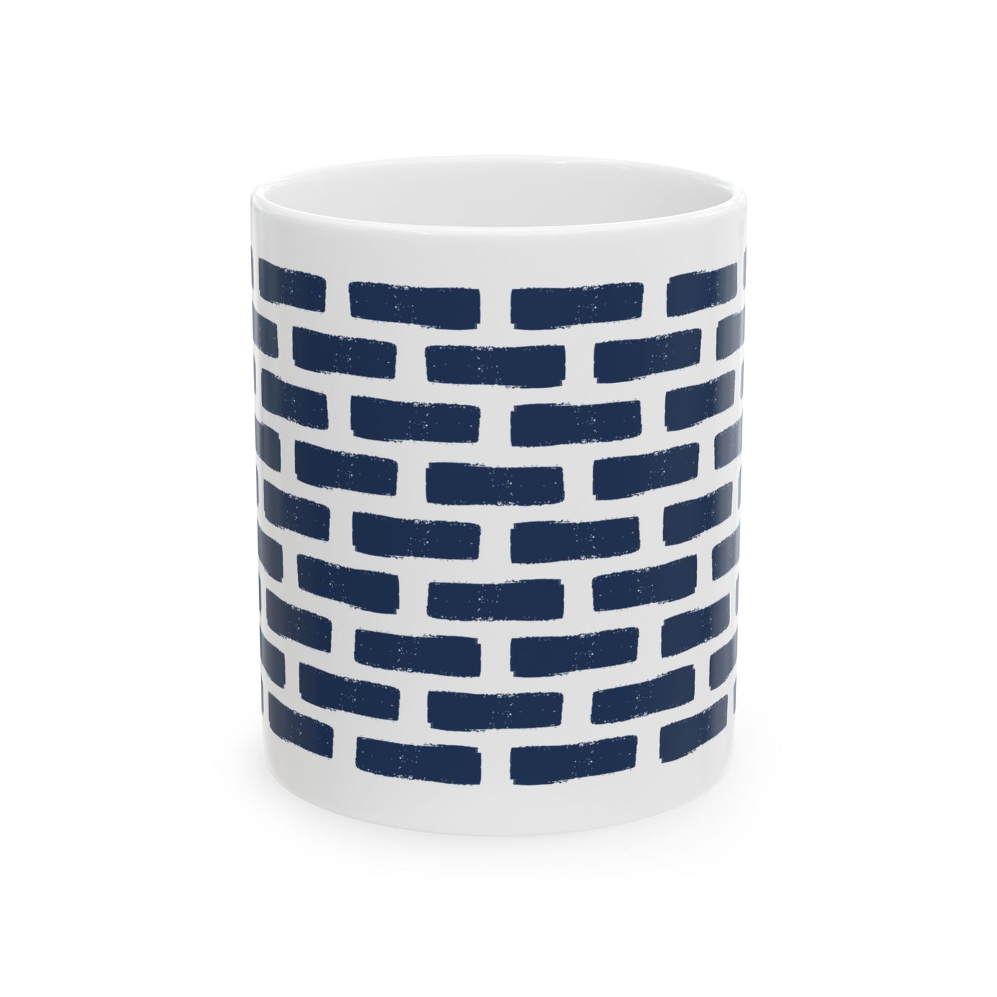Distressed Brick Pattern Ceramic Coffee Mug, Indigo Navy Blue Tea Cup for Home, Office, Cute Coffee Cup, Tea Lover's Mug, Unisex gift