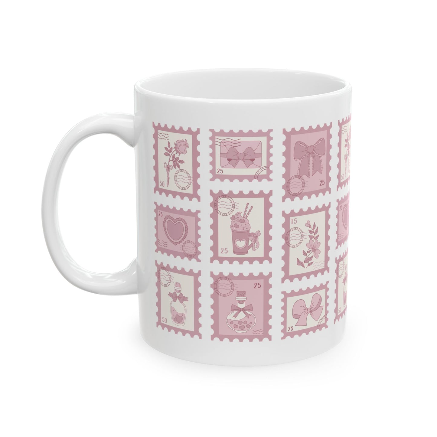 Pink Stamp Coquette Ceramic Mug, 11oz, 15oz - Gift for Her, Coffee Cup, Tea Lover's Gift, Kitchen Decor, Office Mug