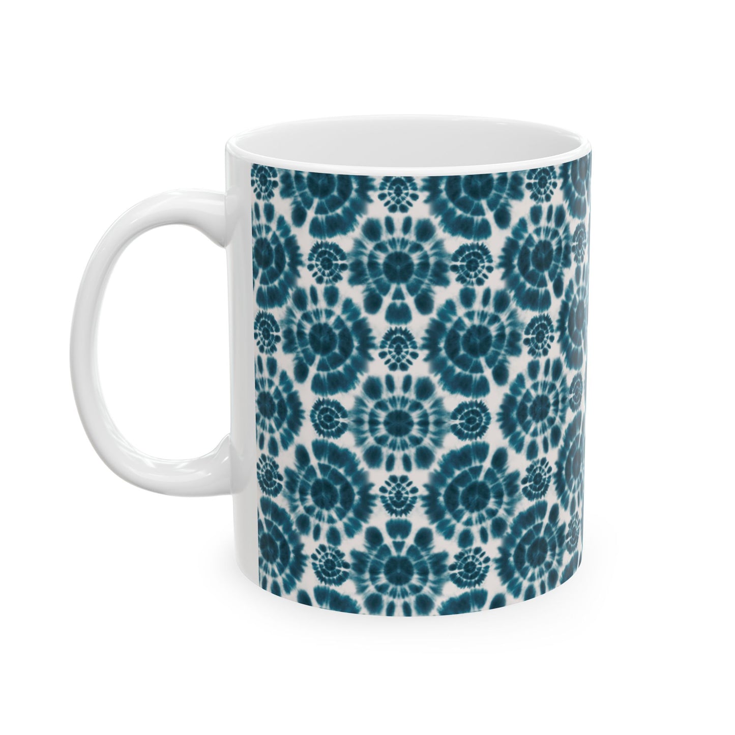Teal Coffee Mug, Shibori Tie Dye Pattern Tea Cup, Boho Chic Ceramic Mug, Gifting, BPA Free Dishwasher Safe, Microwave Safe Coffee Mug