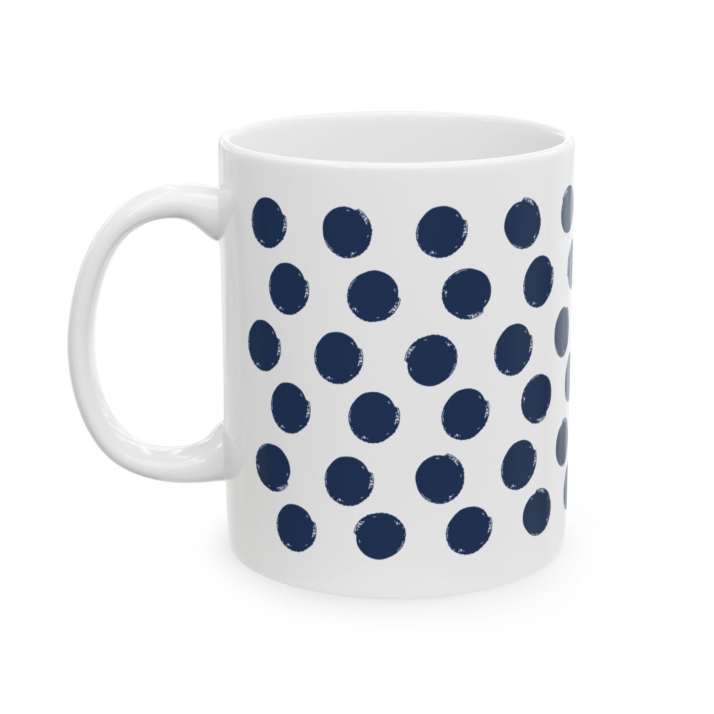 Navy Polka Dot Ceramic Coffee Mug, Distressed Brush Dots Indigo Tea Cup for Home, Office, Cute Coffee Cup, Tea Lover's Mug, Unisex gift
