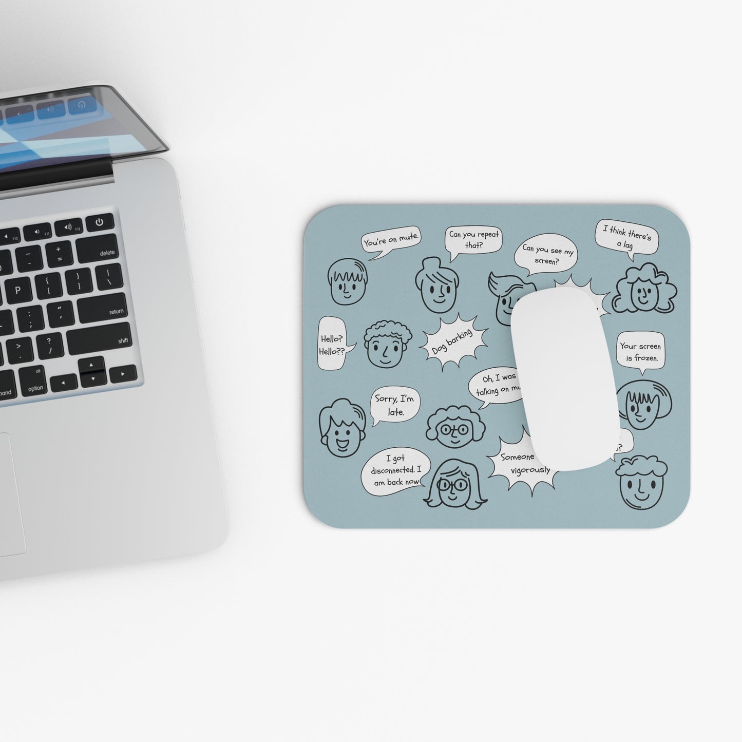 Funny Mouse Pad, Remote Work Humor, Conference Call Bingo, Work from Home Essentials, Gift for Coworker, Gift for Boss, Doodle-Powder Blue