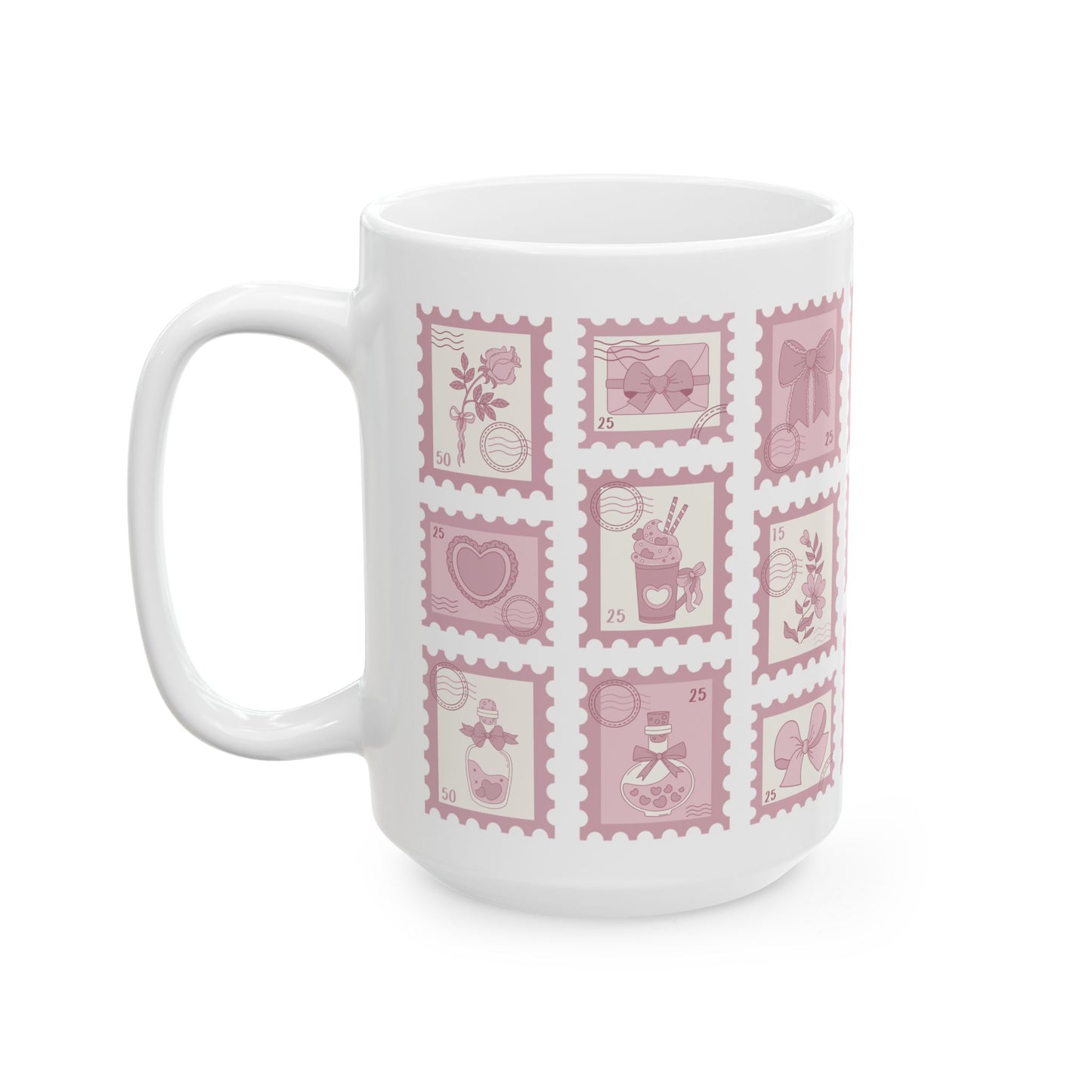 Pink Stamp Coquette Ceramic Mug, 11oz, 15oz - Gift for Her, Coffee Cup, Tea Lover's Gift, Kitchen Decor, Office Mug