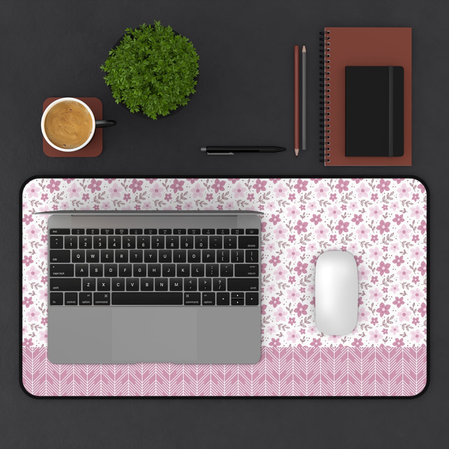 Floral Desk Mat with Geometric Pattern, Hemmed Edges, Stylish Work Surface, Home Office Decor, Gift for Students, Large Computer Mouse Pad