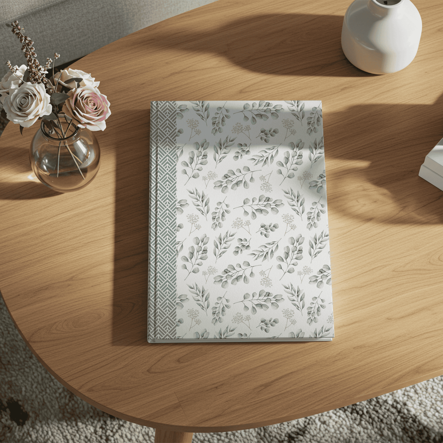 Hardcover Journal Eucalyptus Floral Design, Elegant Notebook, Eco-Friendly Diary, Gift for Writers, Journaling, Greenery Design