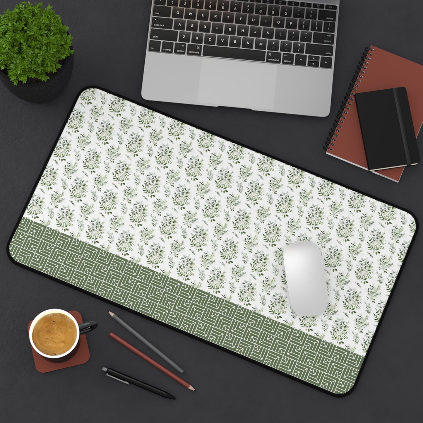 Floral Desk Mat with Geometric Pattern, Hemmed Edges, Stylish Work Surface, Home Office Decor, Gift for Students, Large Computer Mouse Pad